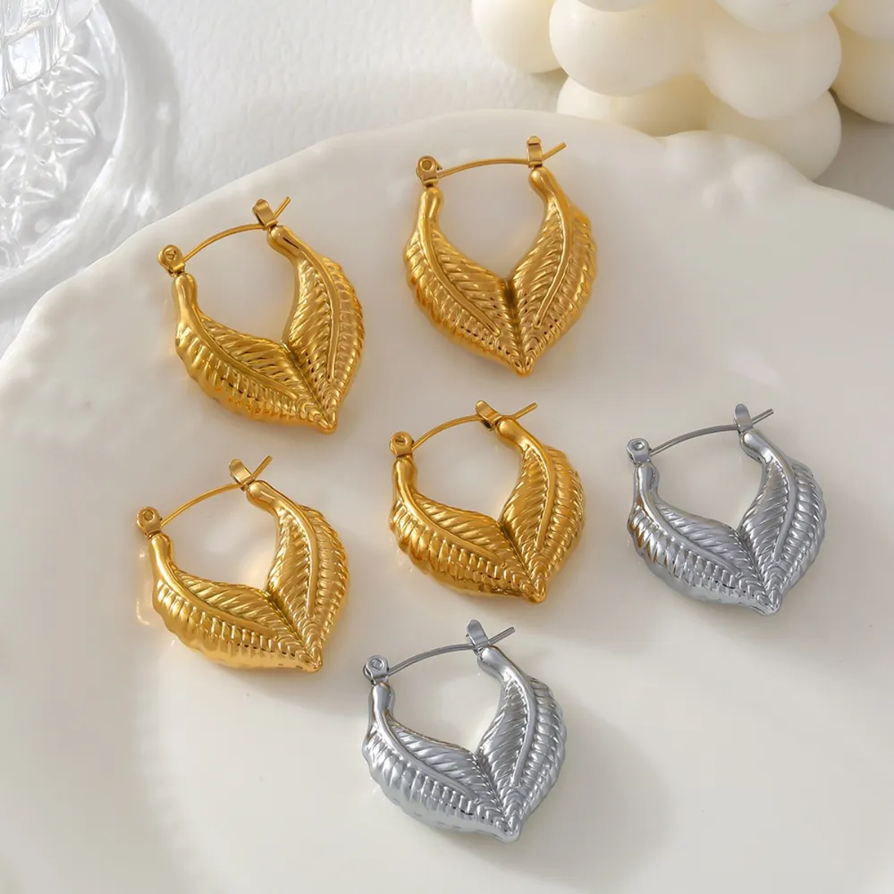 Titanium Steel Leaf Shape Earrings - Image 9