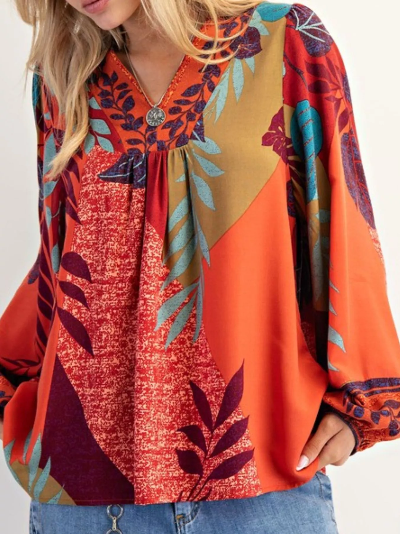 Tropical Print Balloon Sleeve Blouse - Image 12