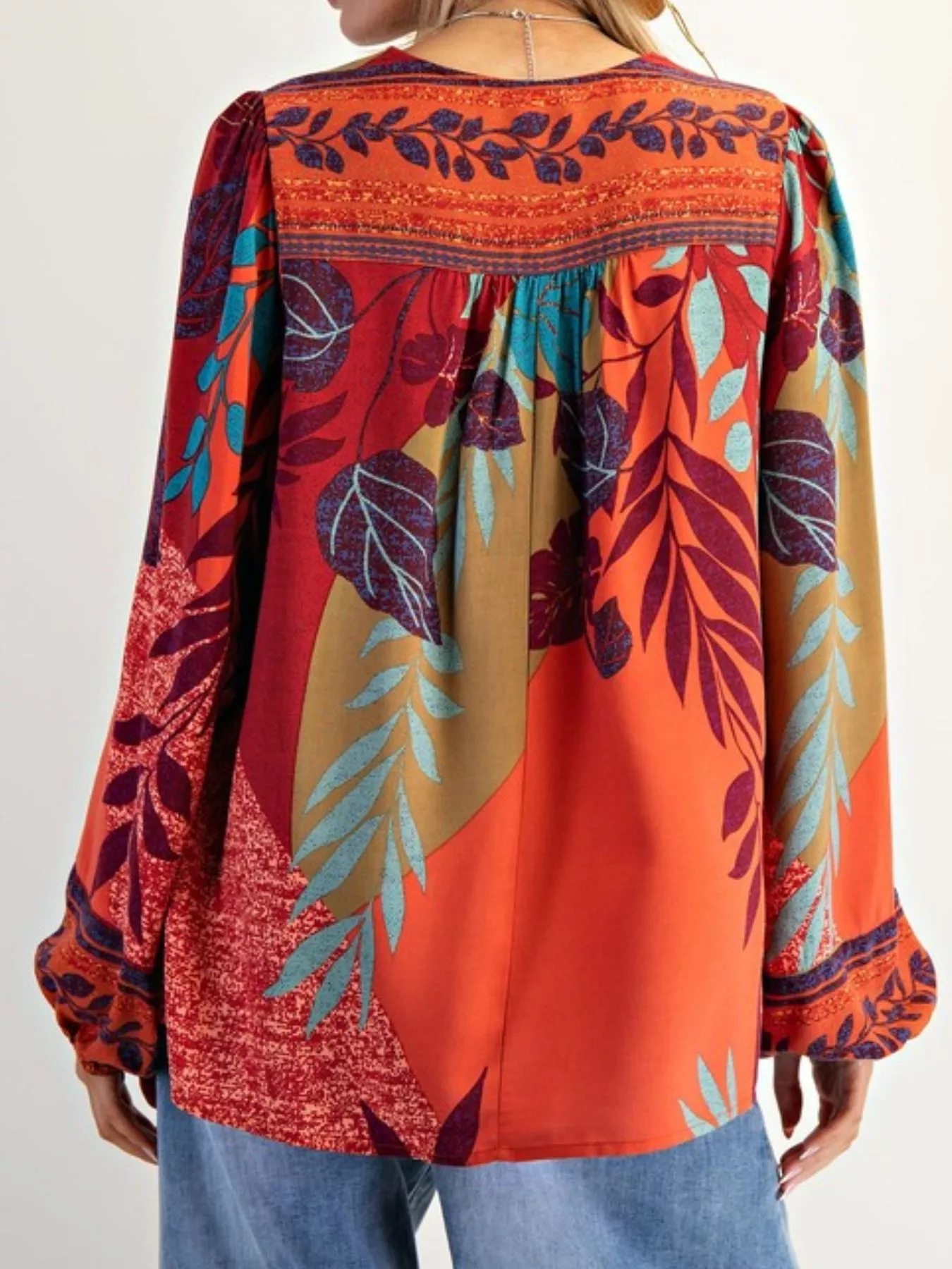 Tropical Print Balloon Sleeve Blouse - Image 13