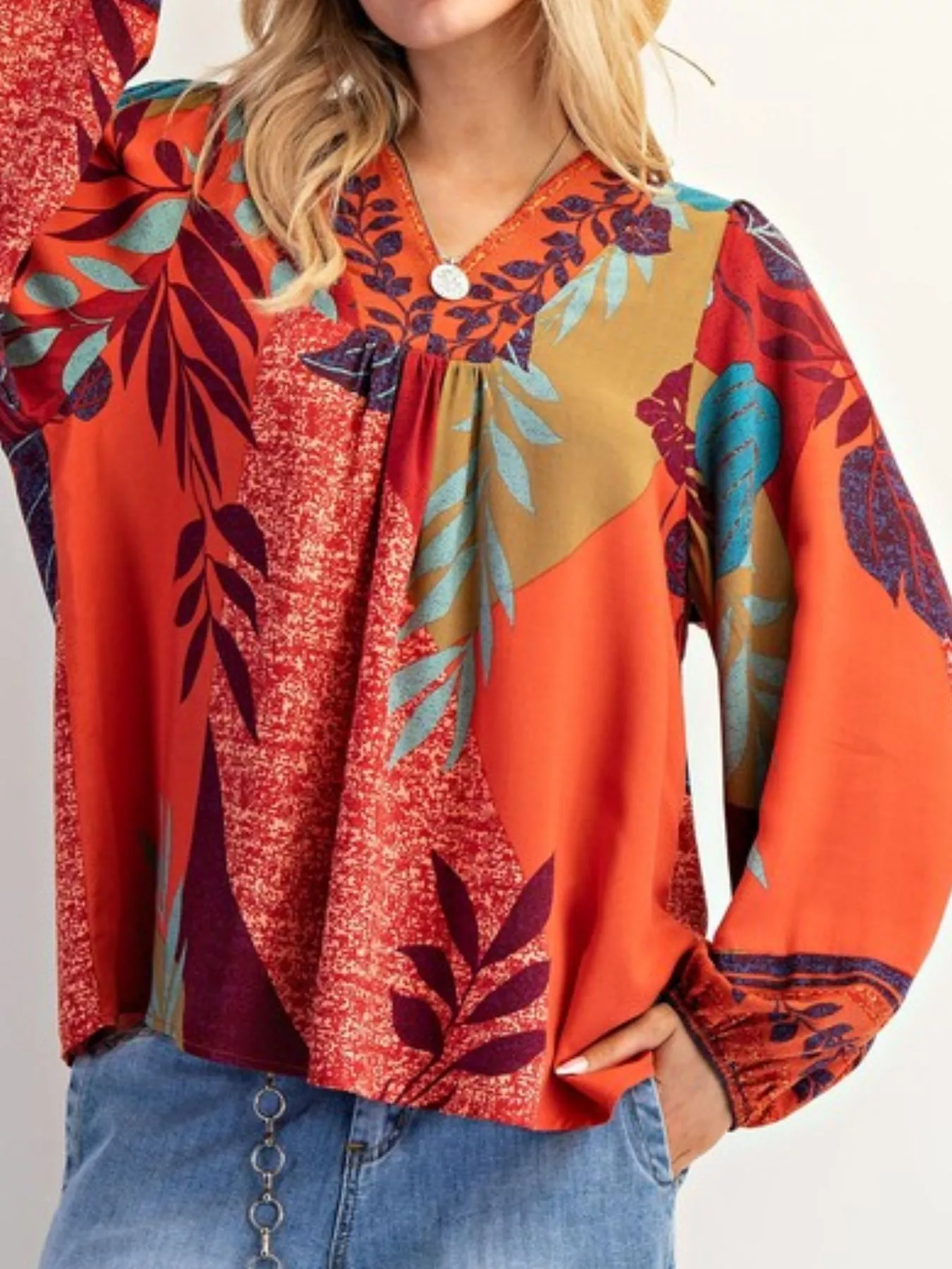 Tropical Print Balloon Sleeve Blouse - Image 14