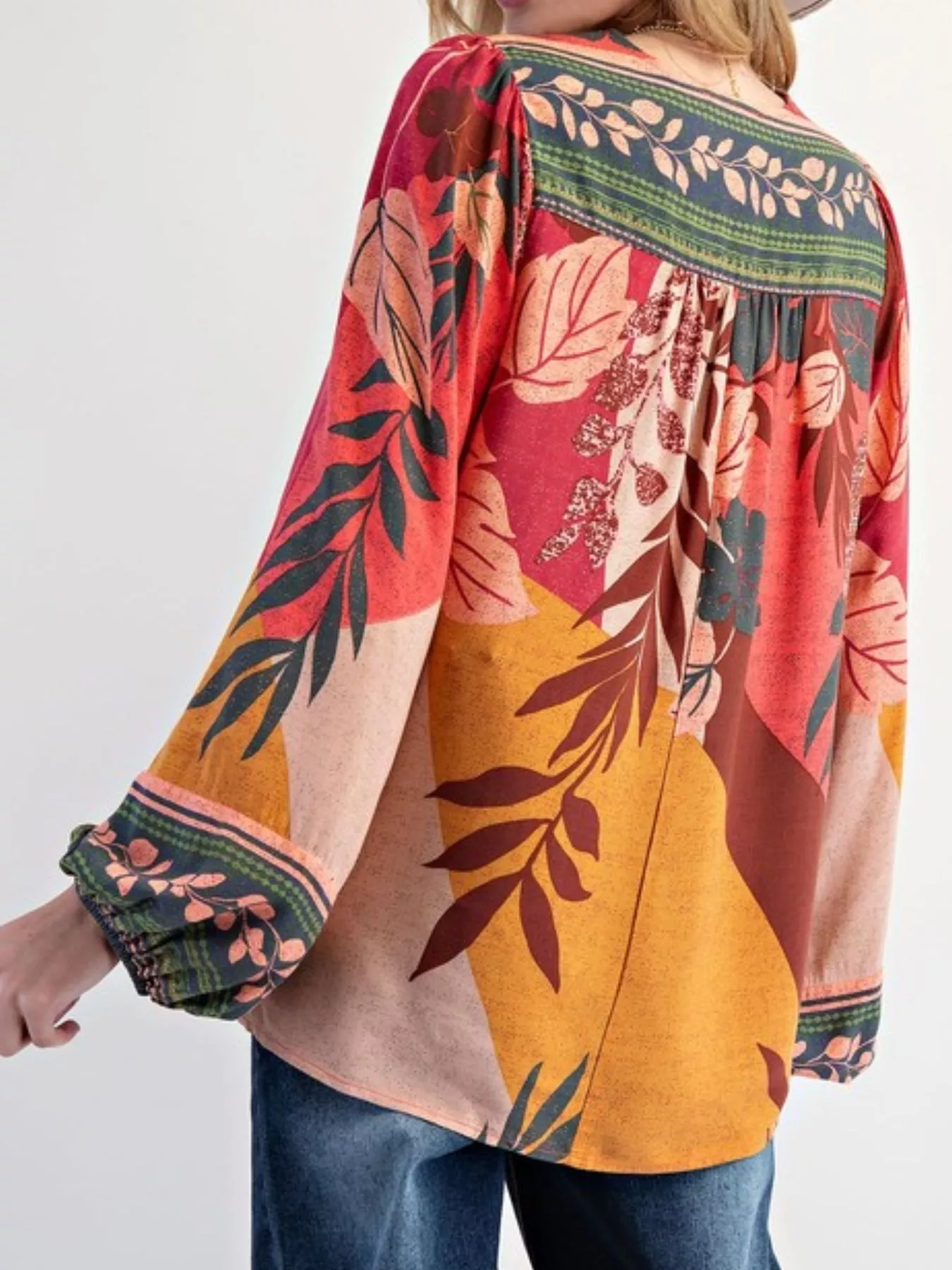 Tropical Print Balloon Sleeve Blouse - Image 4