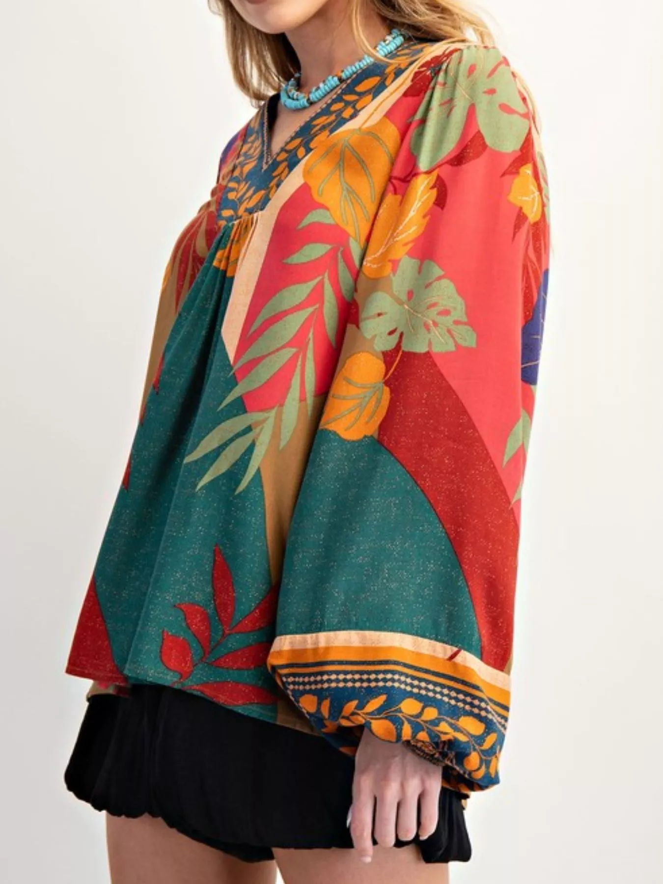 Tropical Print Balloon Sleeve Blouse - Image 8