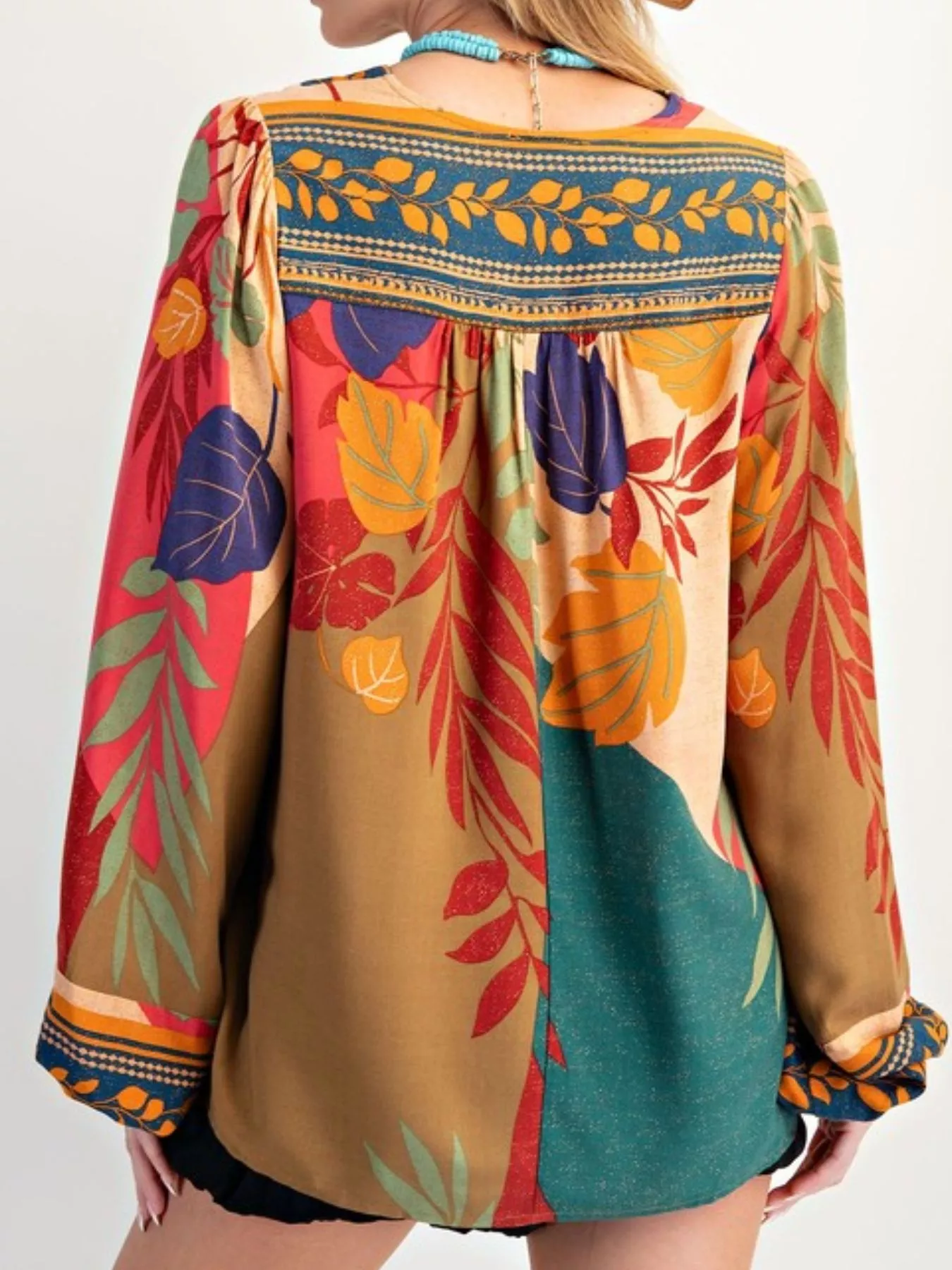 Tropical Print Balloon Sleeve Blouse - Image 9