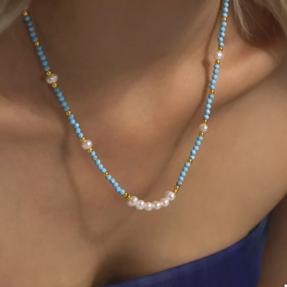 Turquoise Pearl Beaded Necklace - Image 2