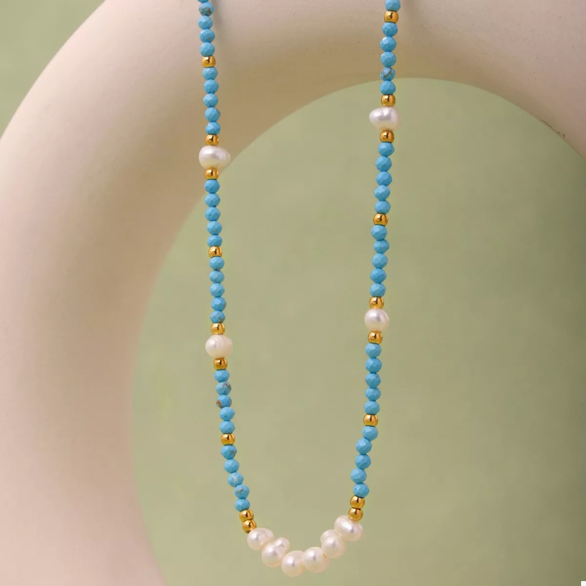 Turquoise Pearl Beaded Necklace - Image 3