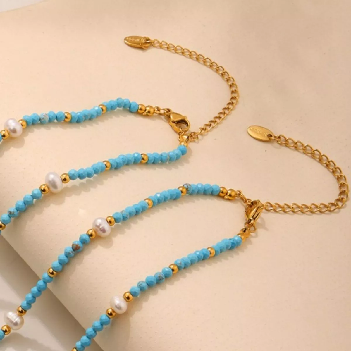 Turquoise Pearl Beaded Necklace - Image 4