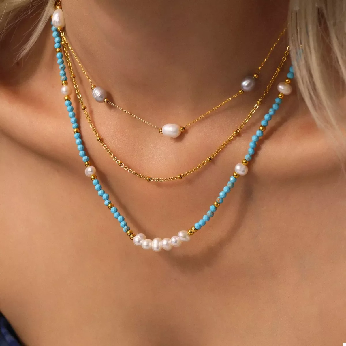 Turquoise Pearl Beaded Necklace - Image 7