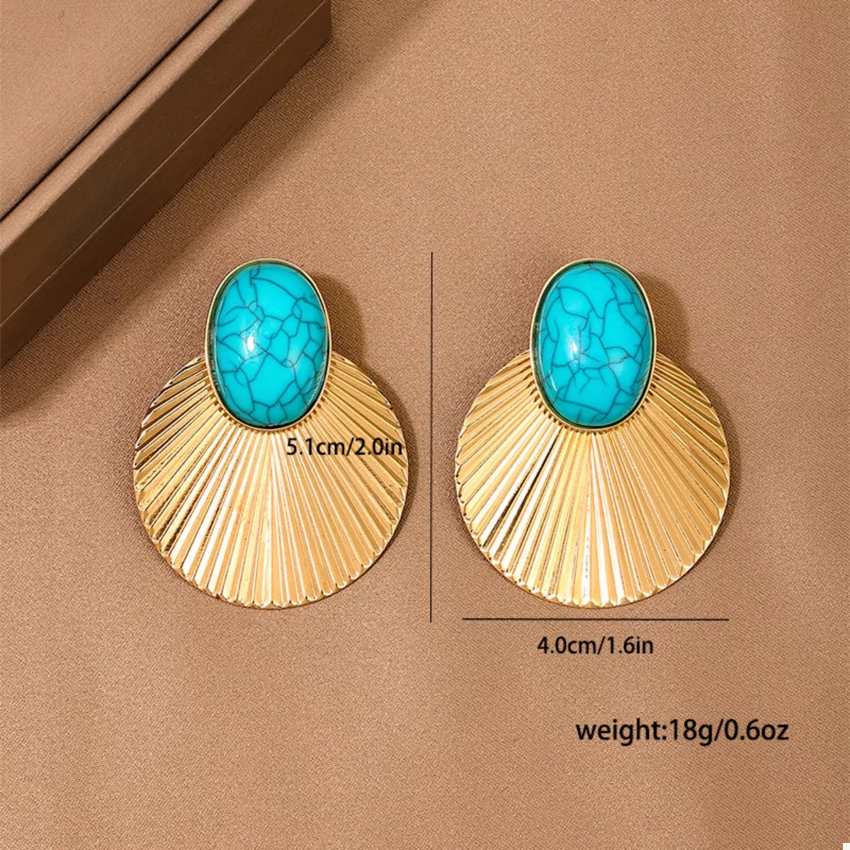 Turquoise Stone Fan Drop Earrings - Image 6