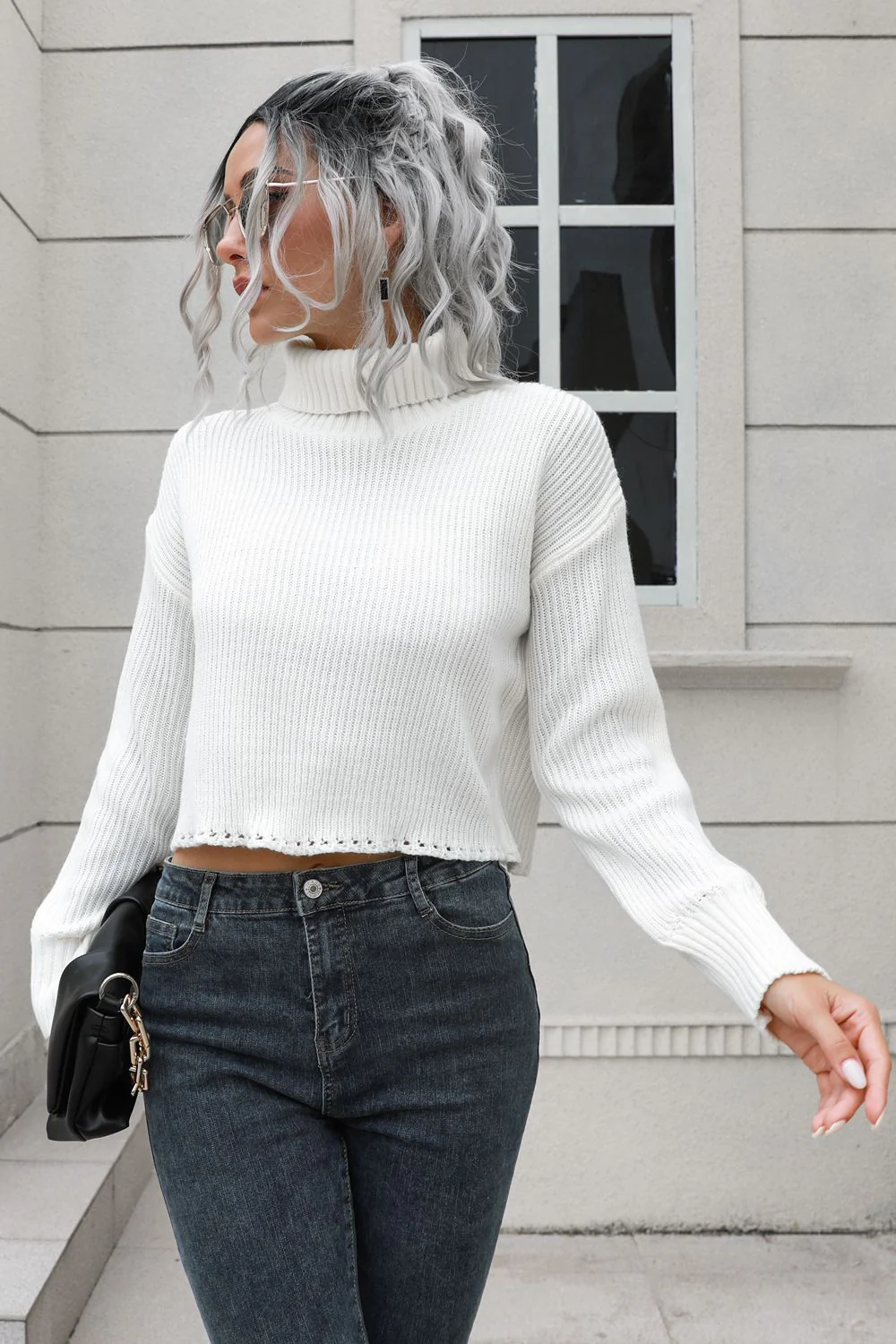 Turtleneck Dropped Shoulder Sweater - Image 3