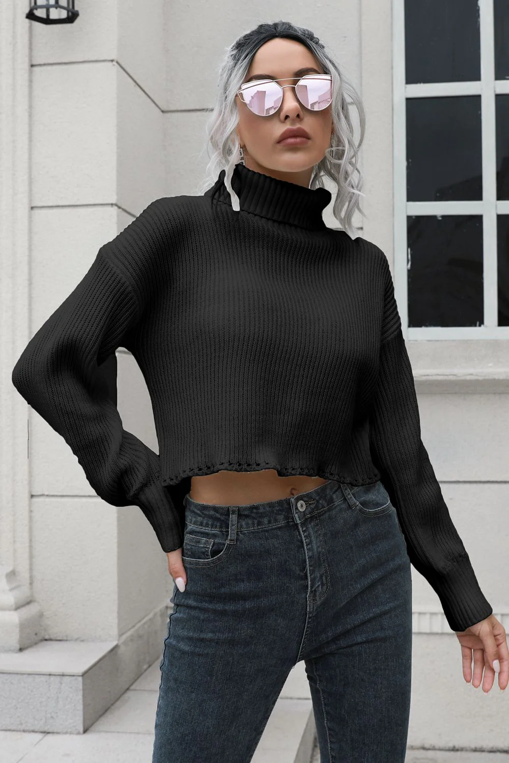 Turtleneck Dropped Shoulder Sweater - Image 4