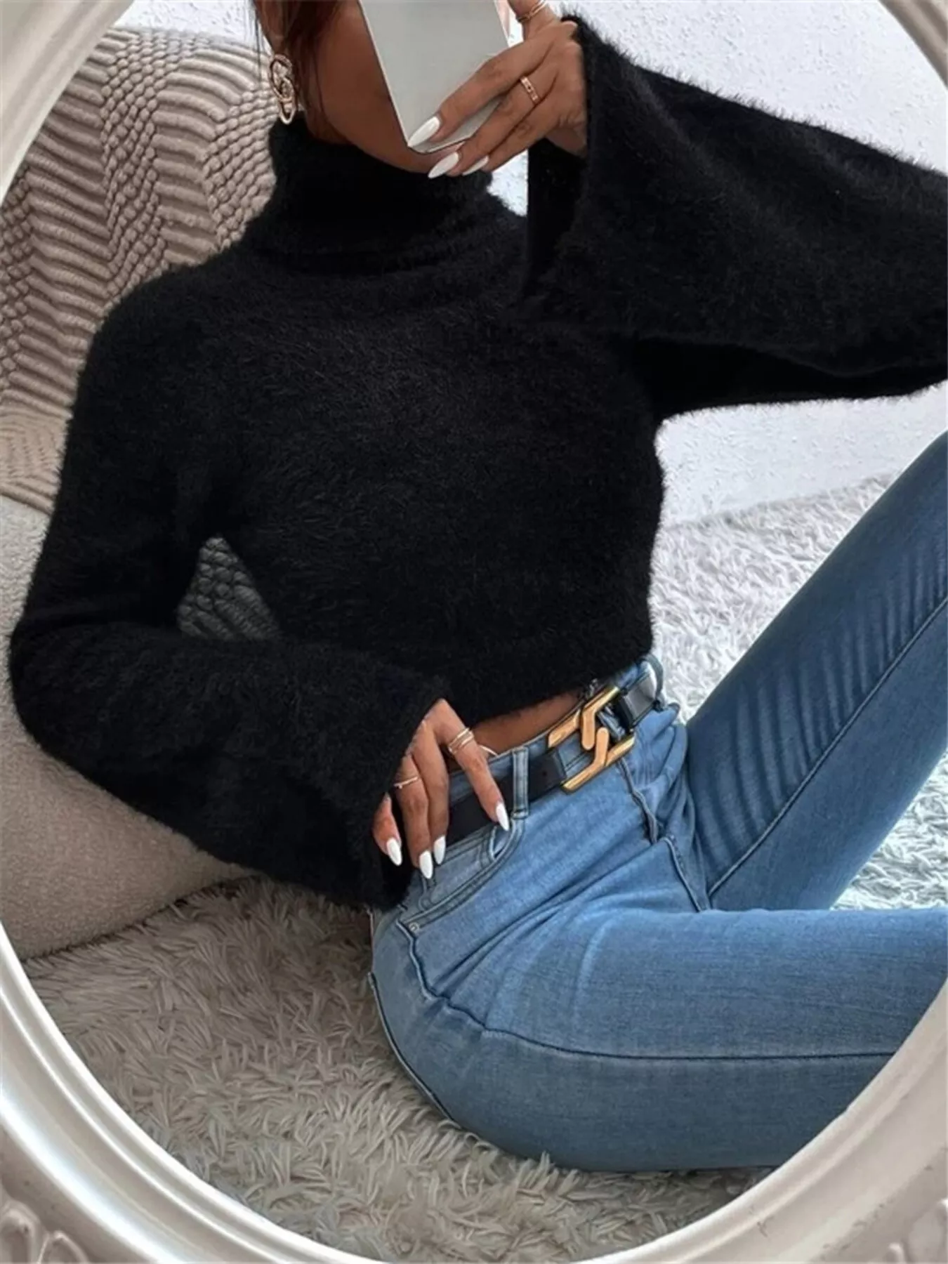 Turtleneck Flare Sleeve Sweater - Image 12