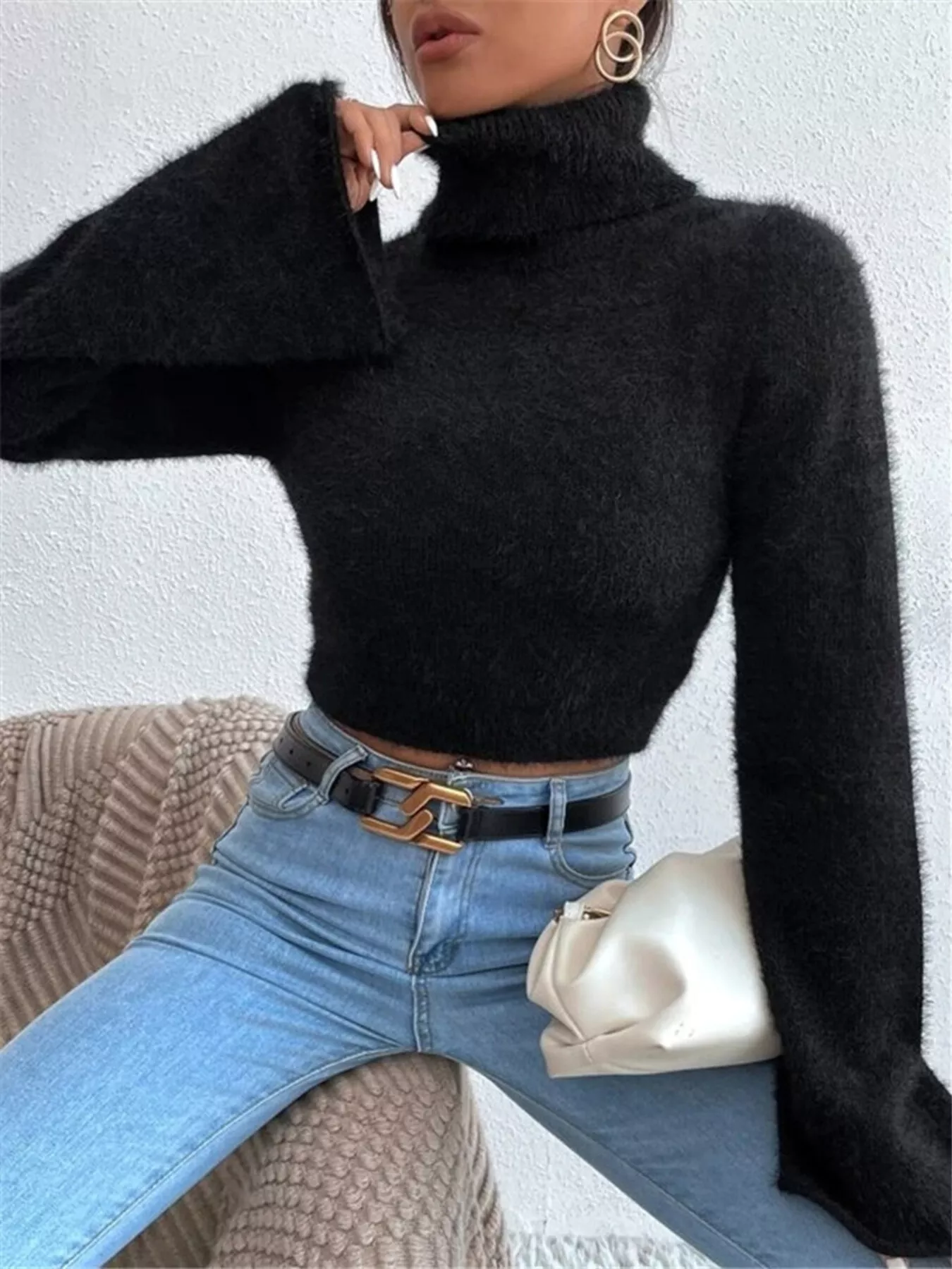 Turtleneck Flare Sleeve Sweater - Image 13