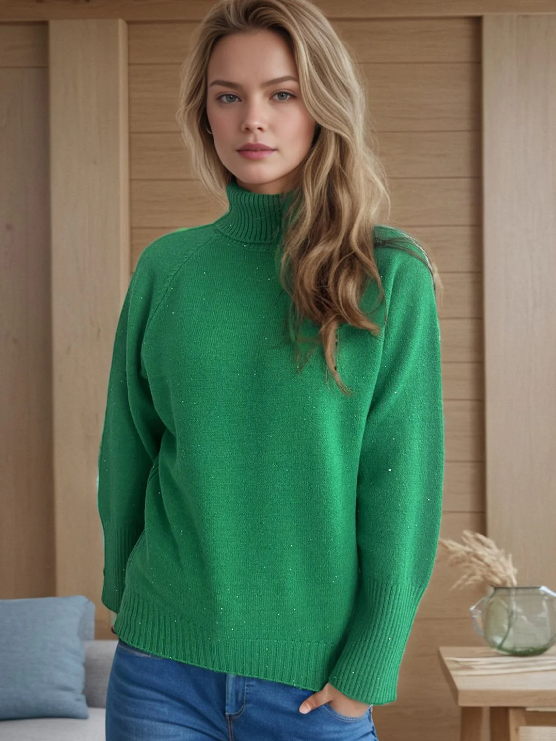 Turtleneck Raglan Sleeve Sweater - Image 2