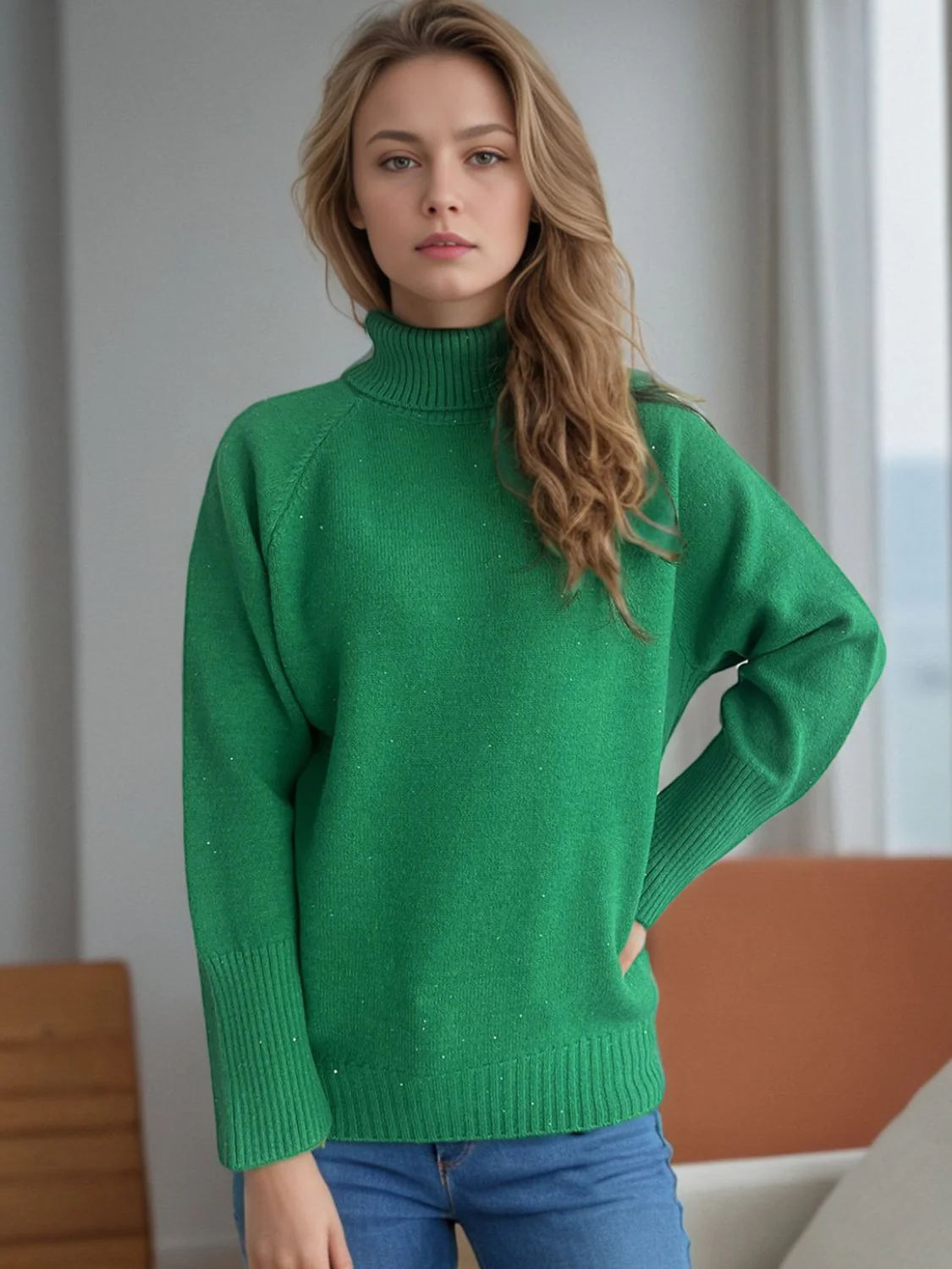 Turtleneck Raglan Sleeve Sweater - Image 3