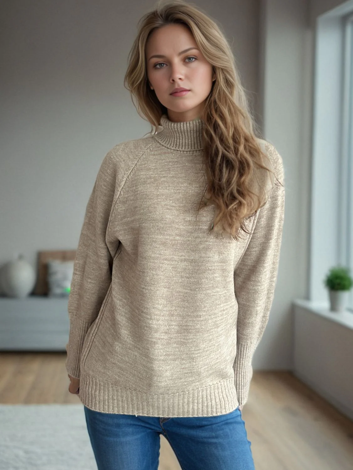 Turtleneck Raglan Sleeve Sweater - Image 5