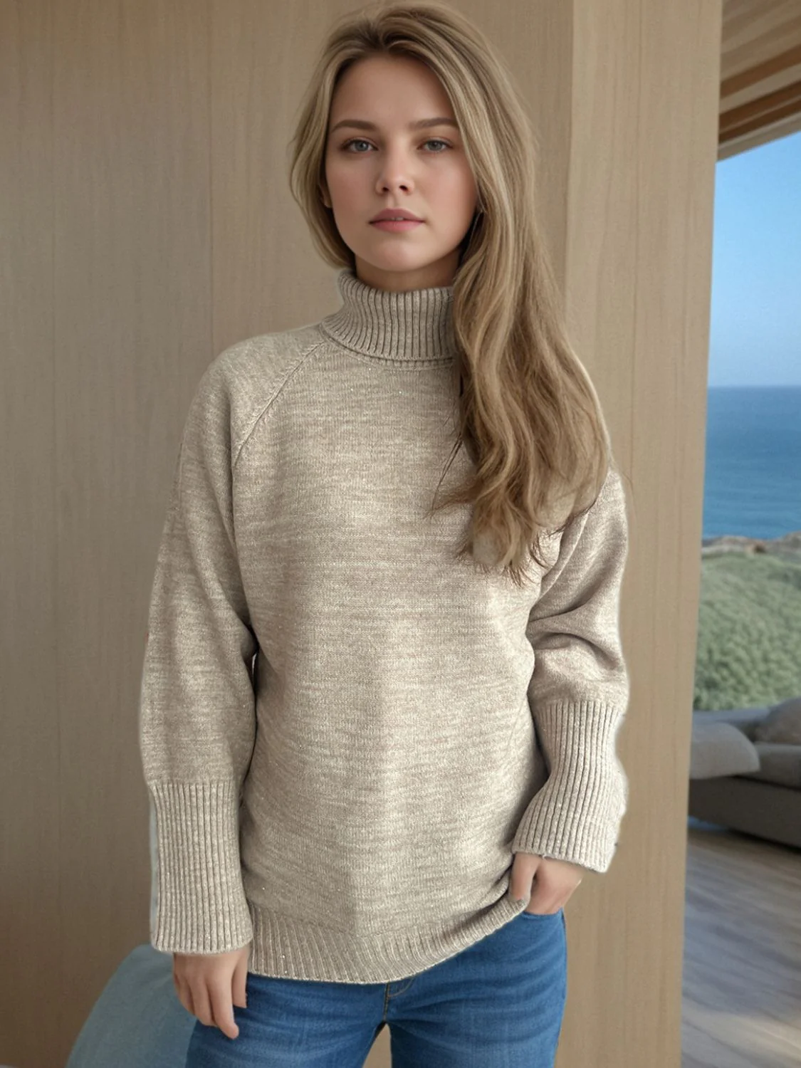 Turtleneck Raglan Sleeve Sweater - Image 6