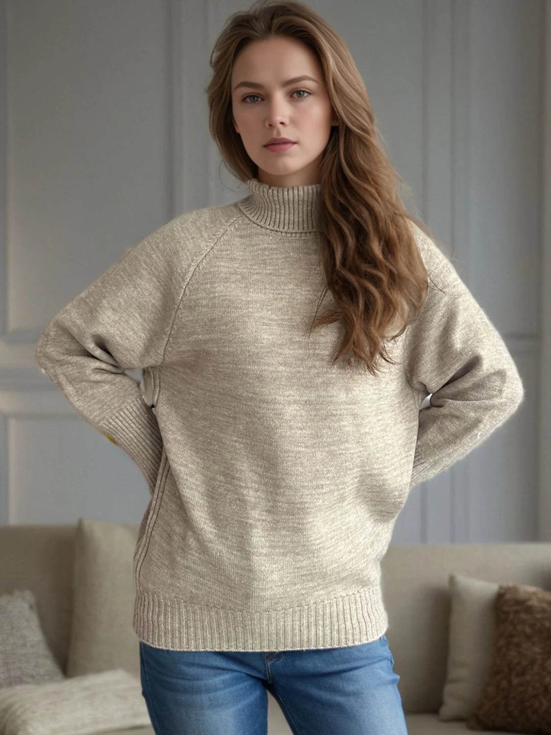 Turtleneck Raglan Sleeve Sweater - Image 7