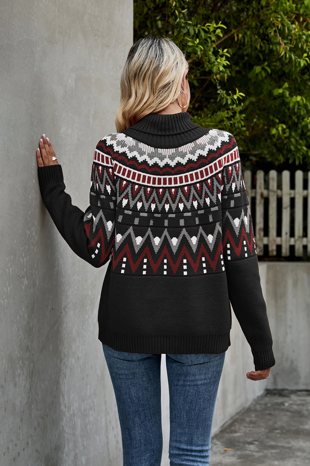 Turtleneck Ribbed Trim Sweater - Image 2