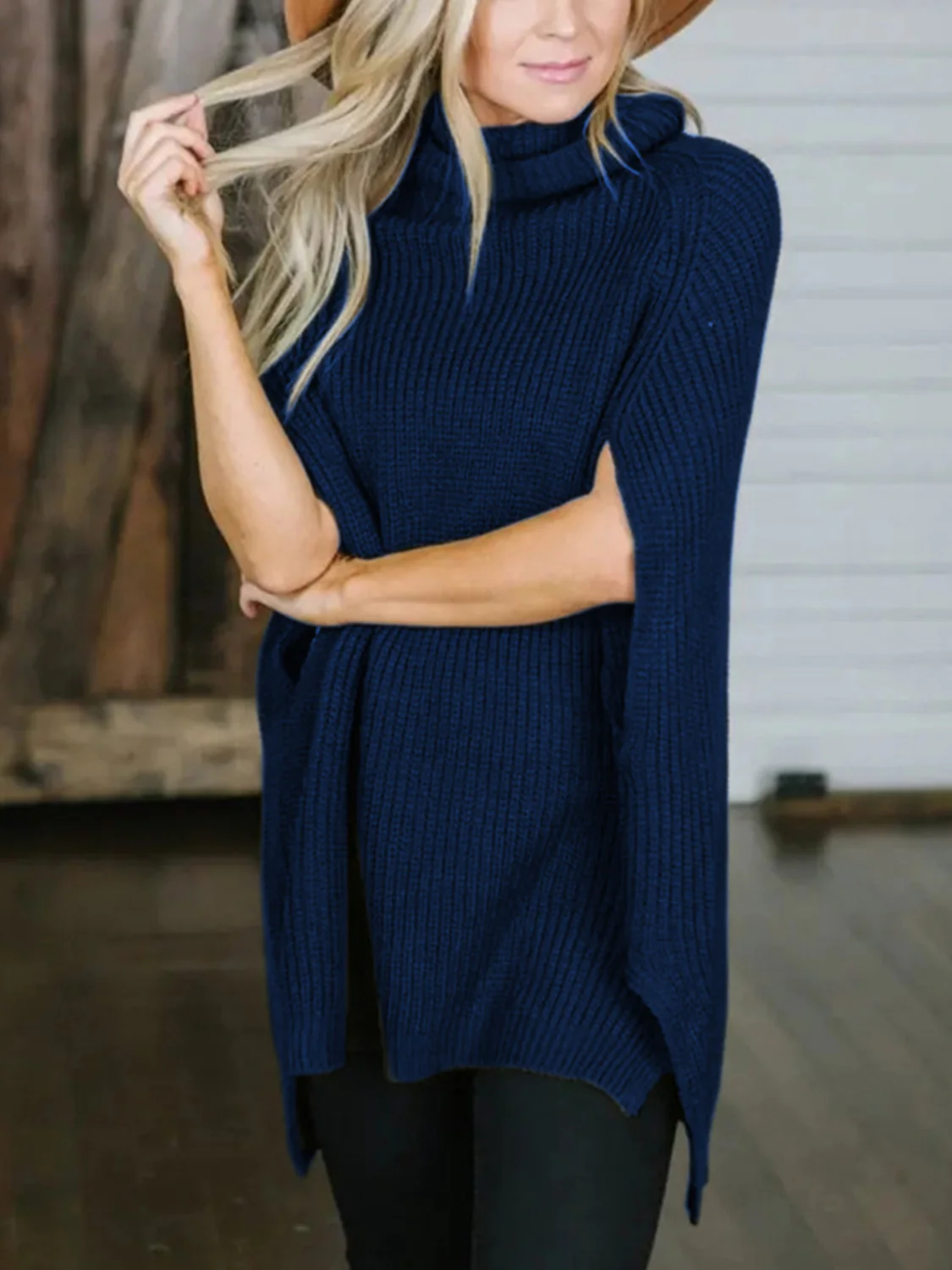 Turtleneck Slit Sweater - Image 2