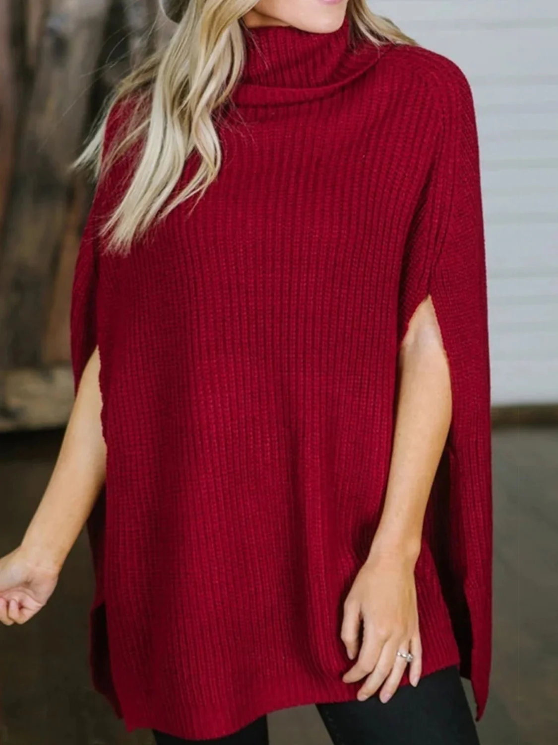 Turtleneck Slit Sweater - Image 5