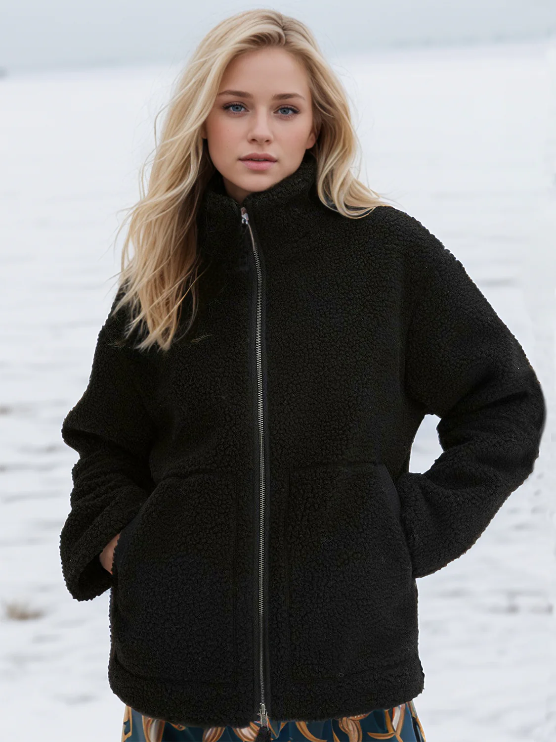 Turtleneck Zip Up Long Sleeve Plush Jacket - Image 17