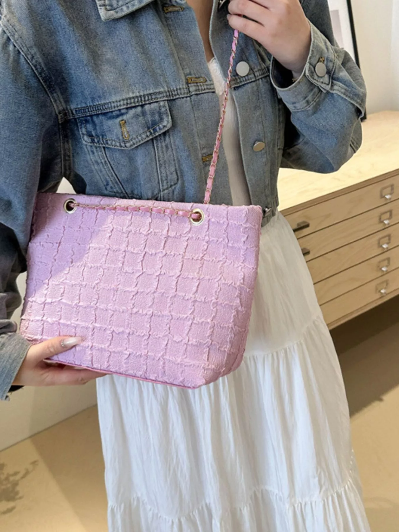 Tweed Chain Shoulder Bag - Image 11
