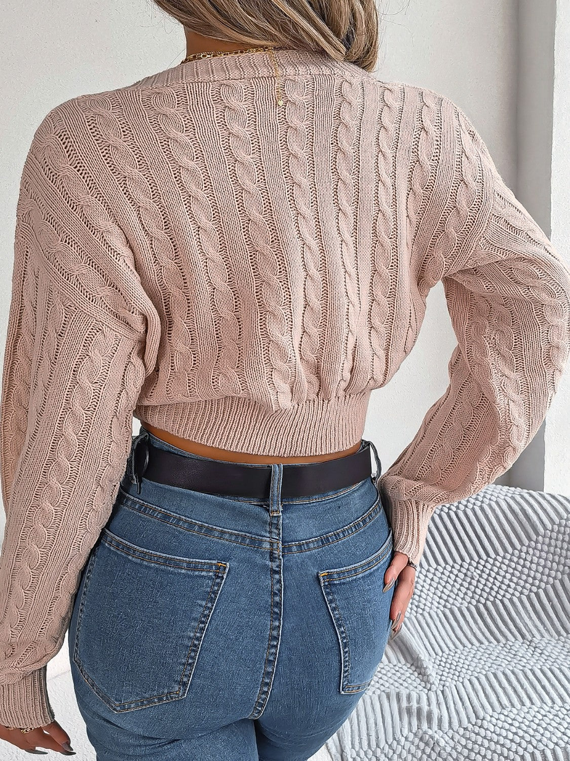 Twisted Cable-Knit V-Neck Sweater - Image 2