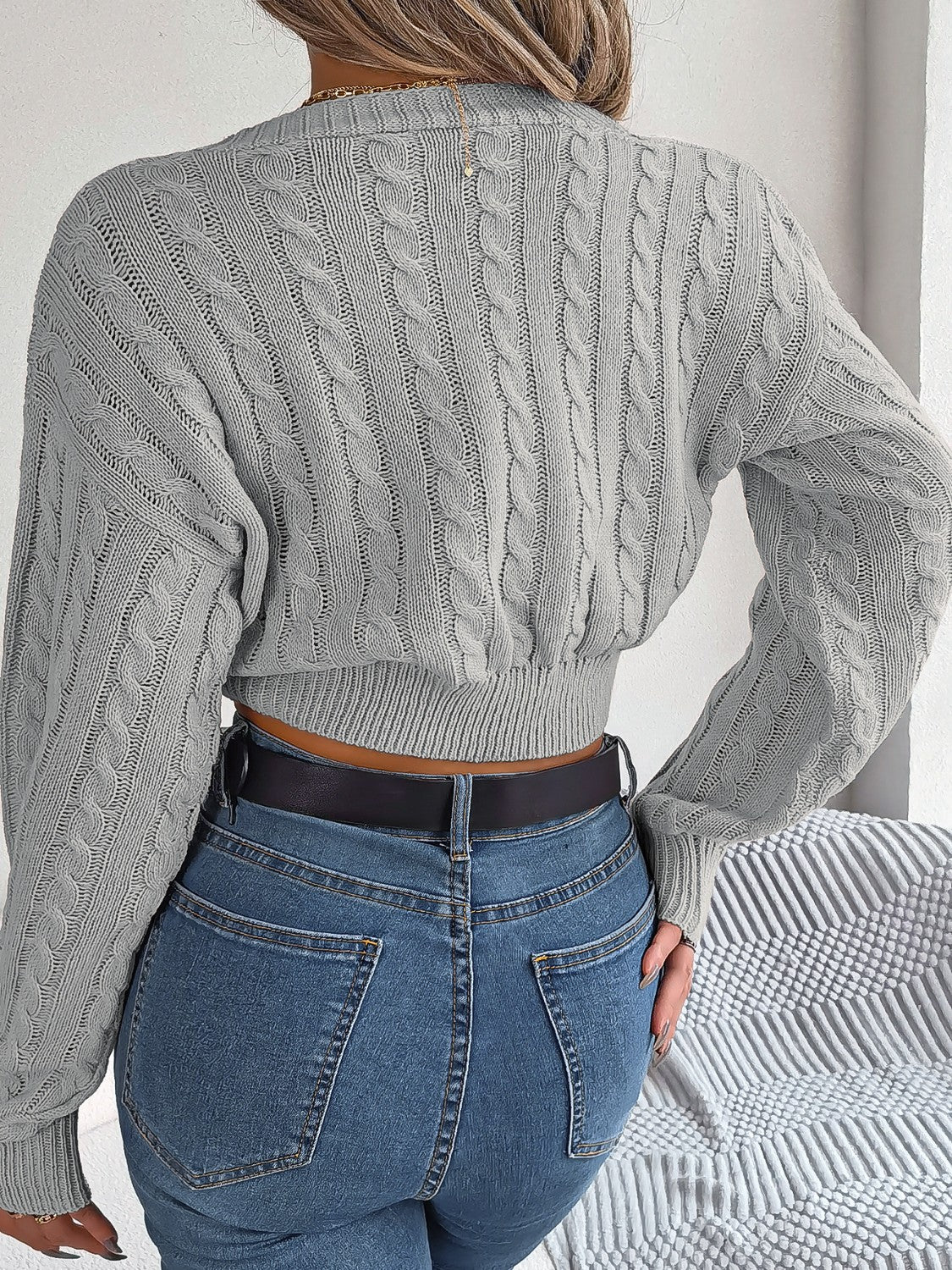 Twisted Cable-Knit V-Neck Sweater - Image 6