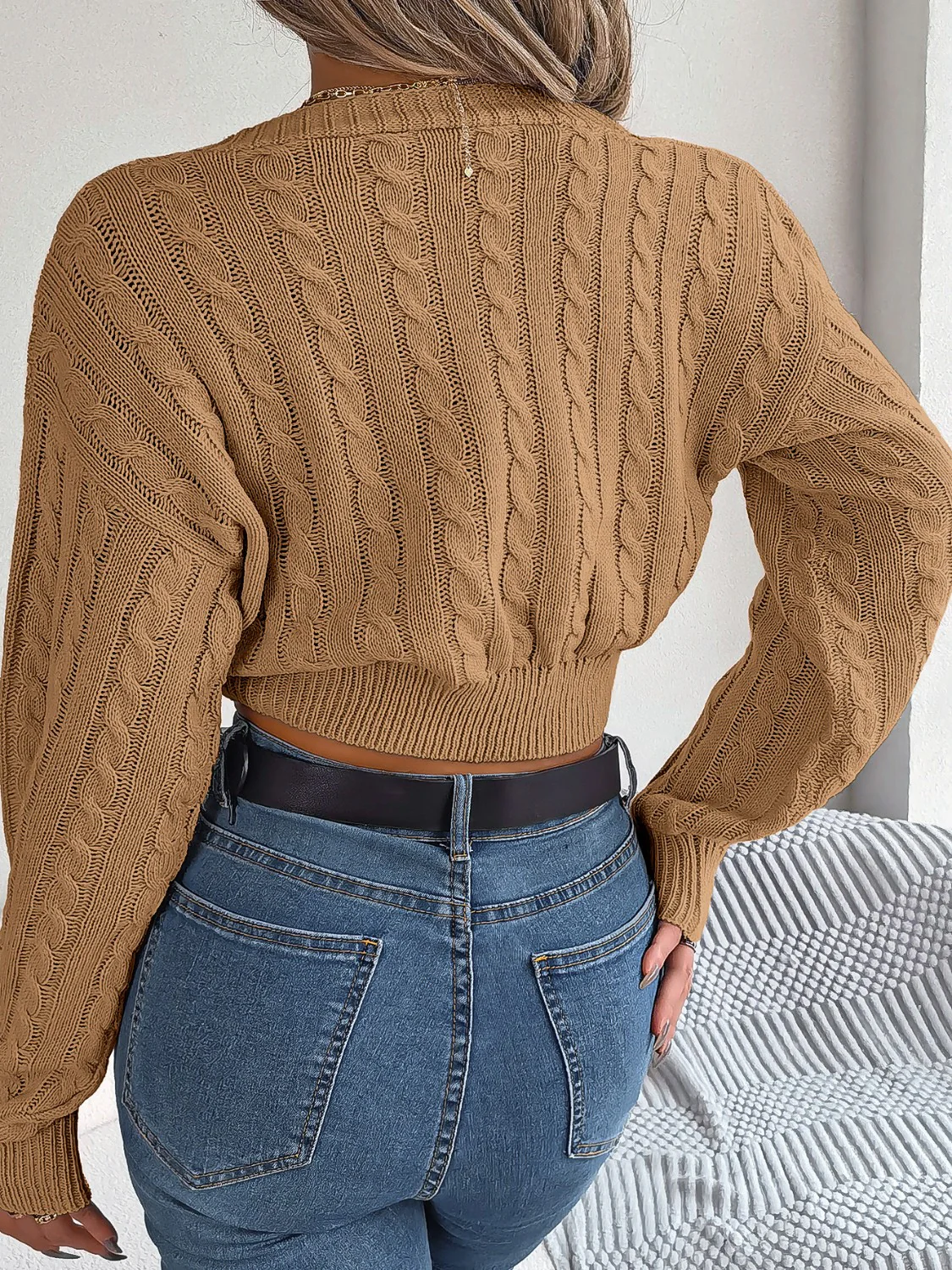 Twisted Cable-Knit V-Neck Sweater - Image 9