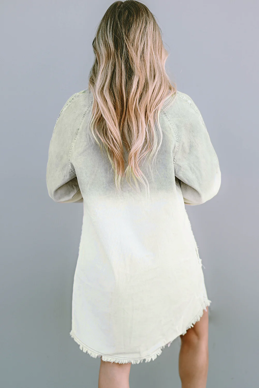 Two-Tone Raw Hem Denim Dress - Image 2