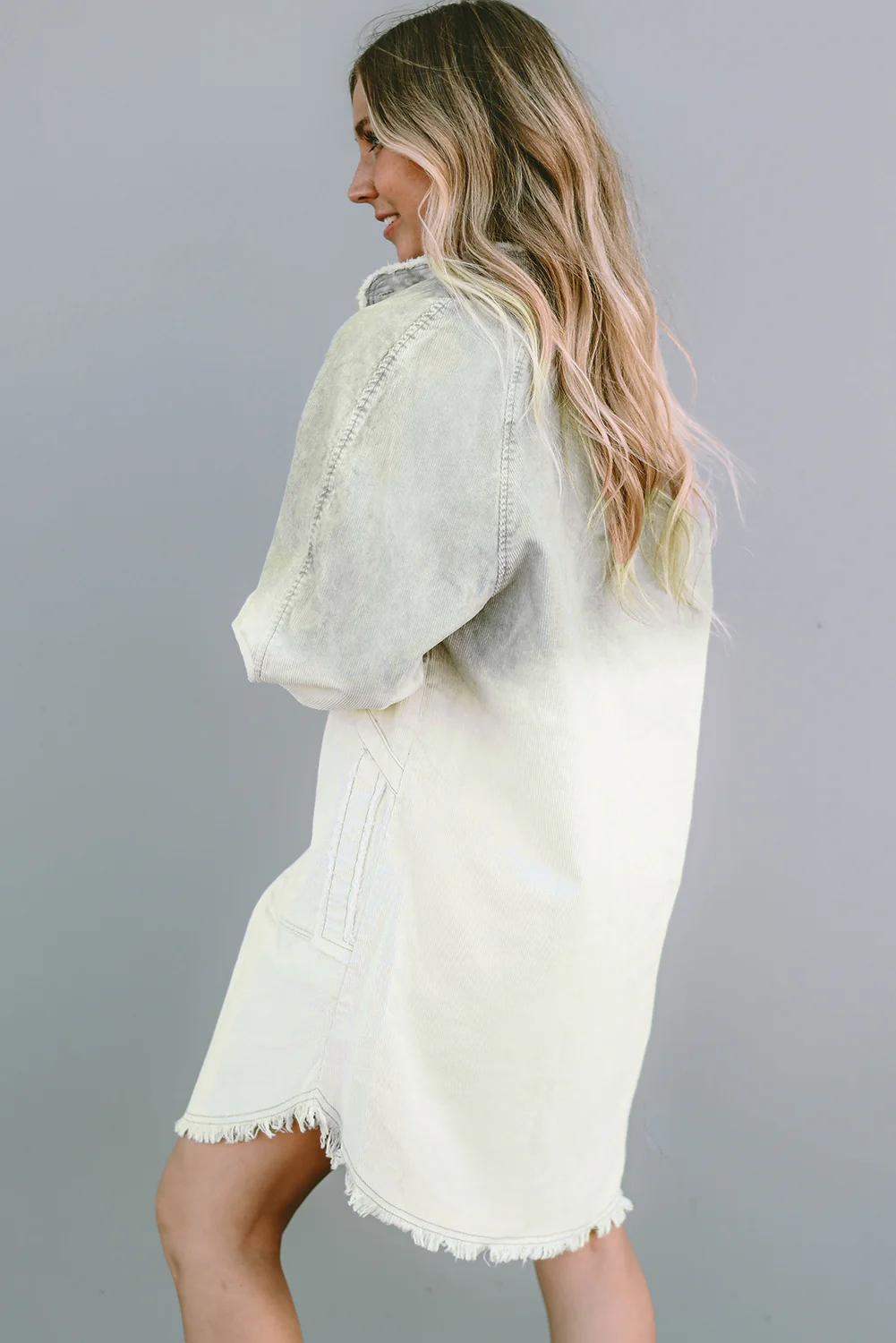 Two-Tone Raw Hem Denim Dress - Image 4
