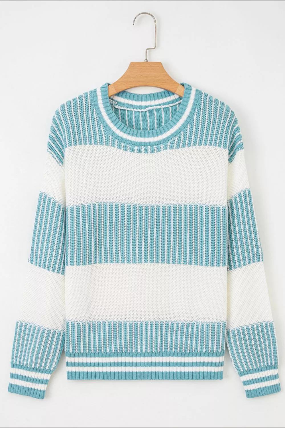 Two Tone Striped Patchwork Drop Shoulder Loose Sweater - Image 6