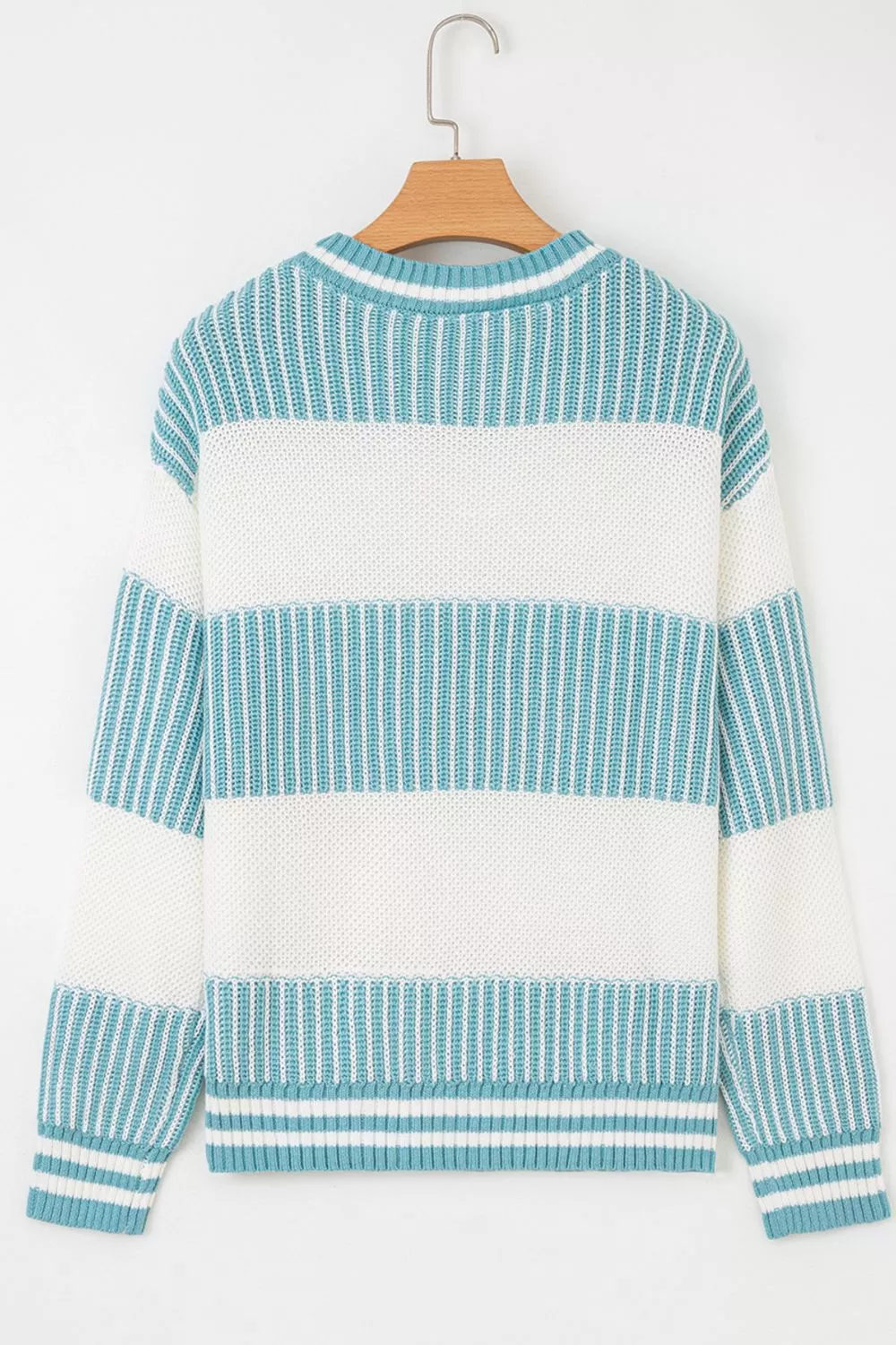 Two Tone Striped Patchwork Drop Shoulder Loose Sweater - Image 7