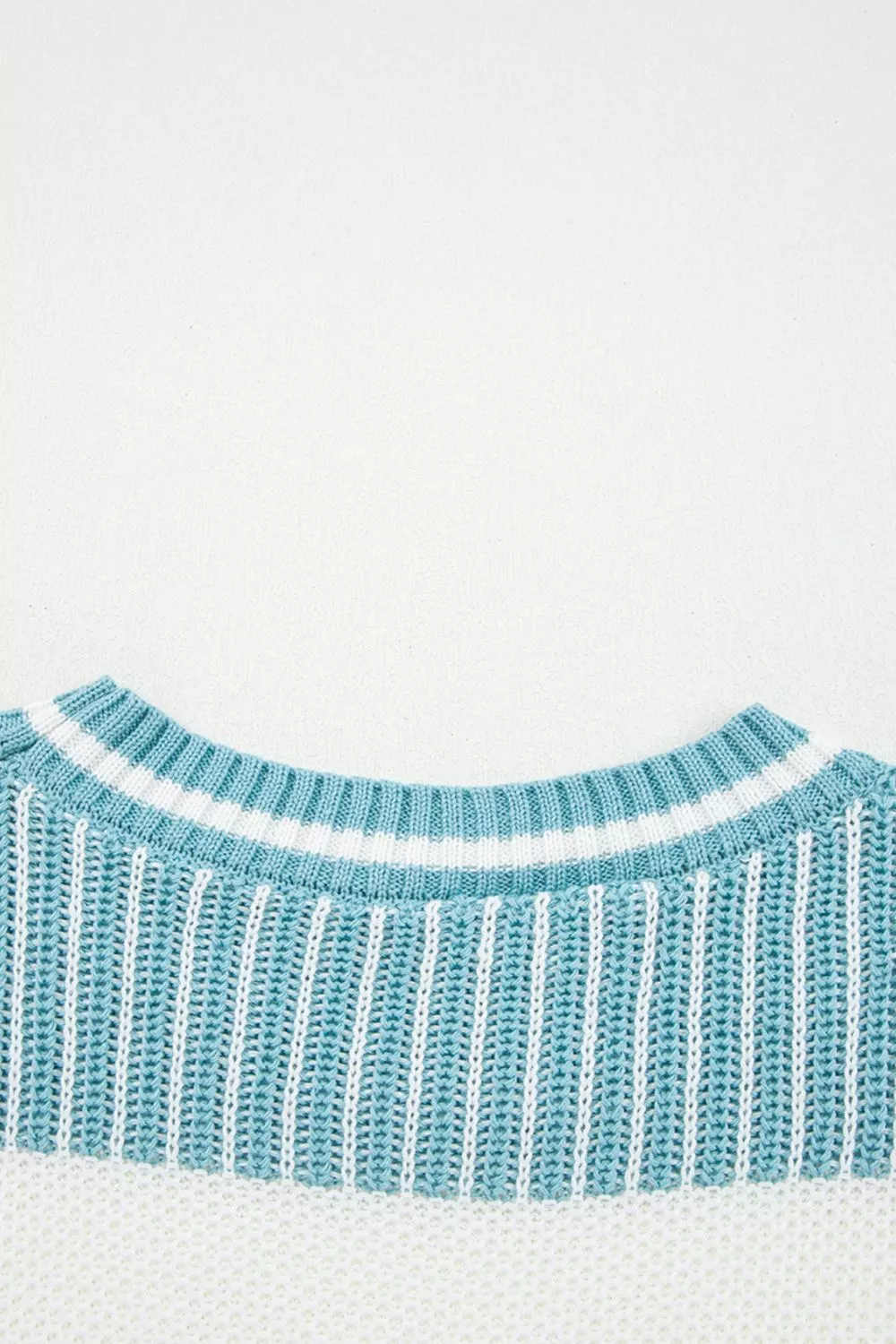 Two Tone Striped Patchwork Drop Shoulder Loose Sweater - Image 9