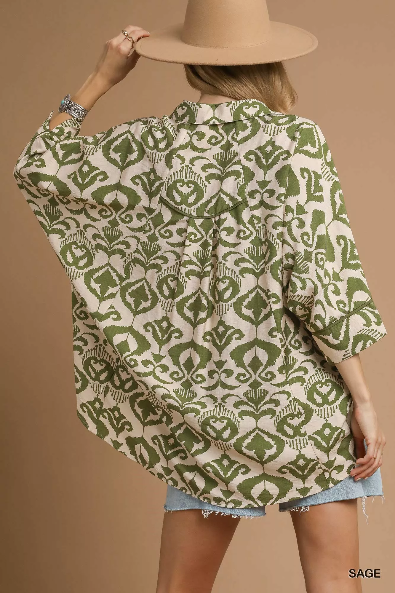 Umgee Abstract Print Button-Up Oversized Shirt - Image 2