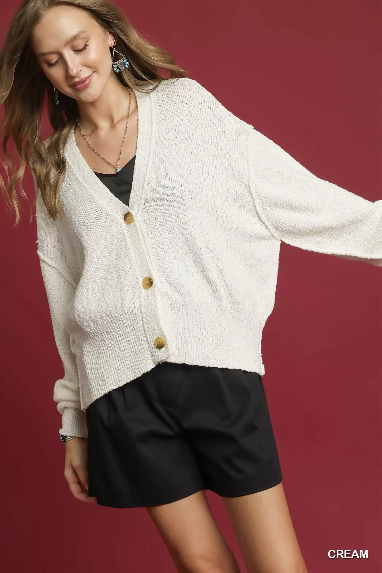 Umgee Button-Front V-Neck Knit Cardigan - Image 2