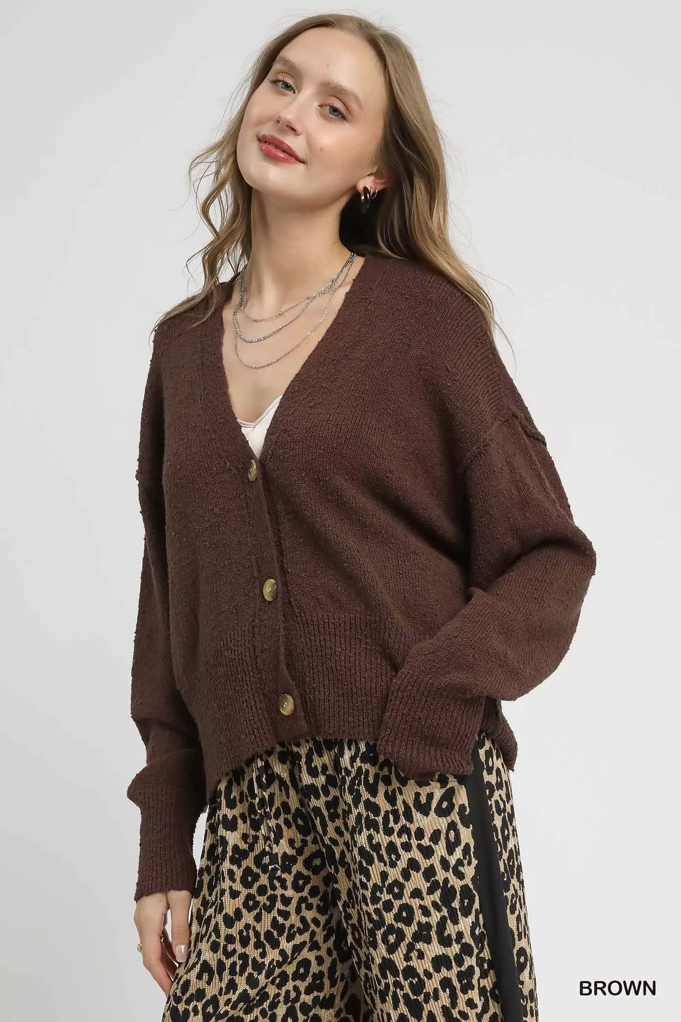 Umgee Button-Front V-Neck Knit Cardigan - Image 2
