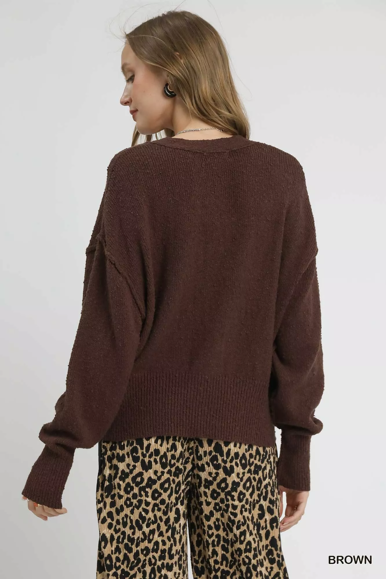 Umgee Button-Front V-Neck Knit Cardigan - Image 3
