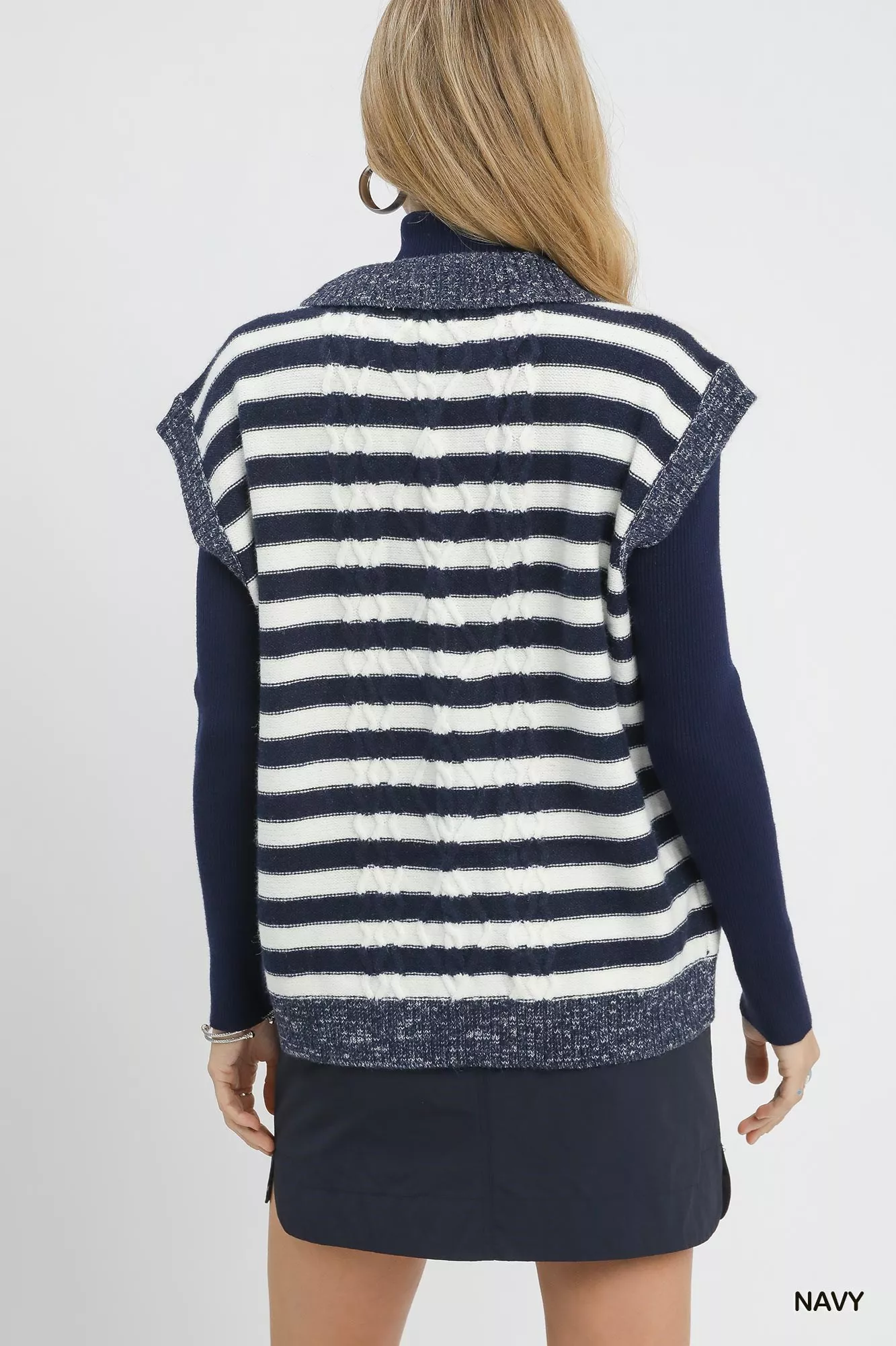 Umgee Cable Knit Collared Striped Vest Sweater - Image 5