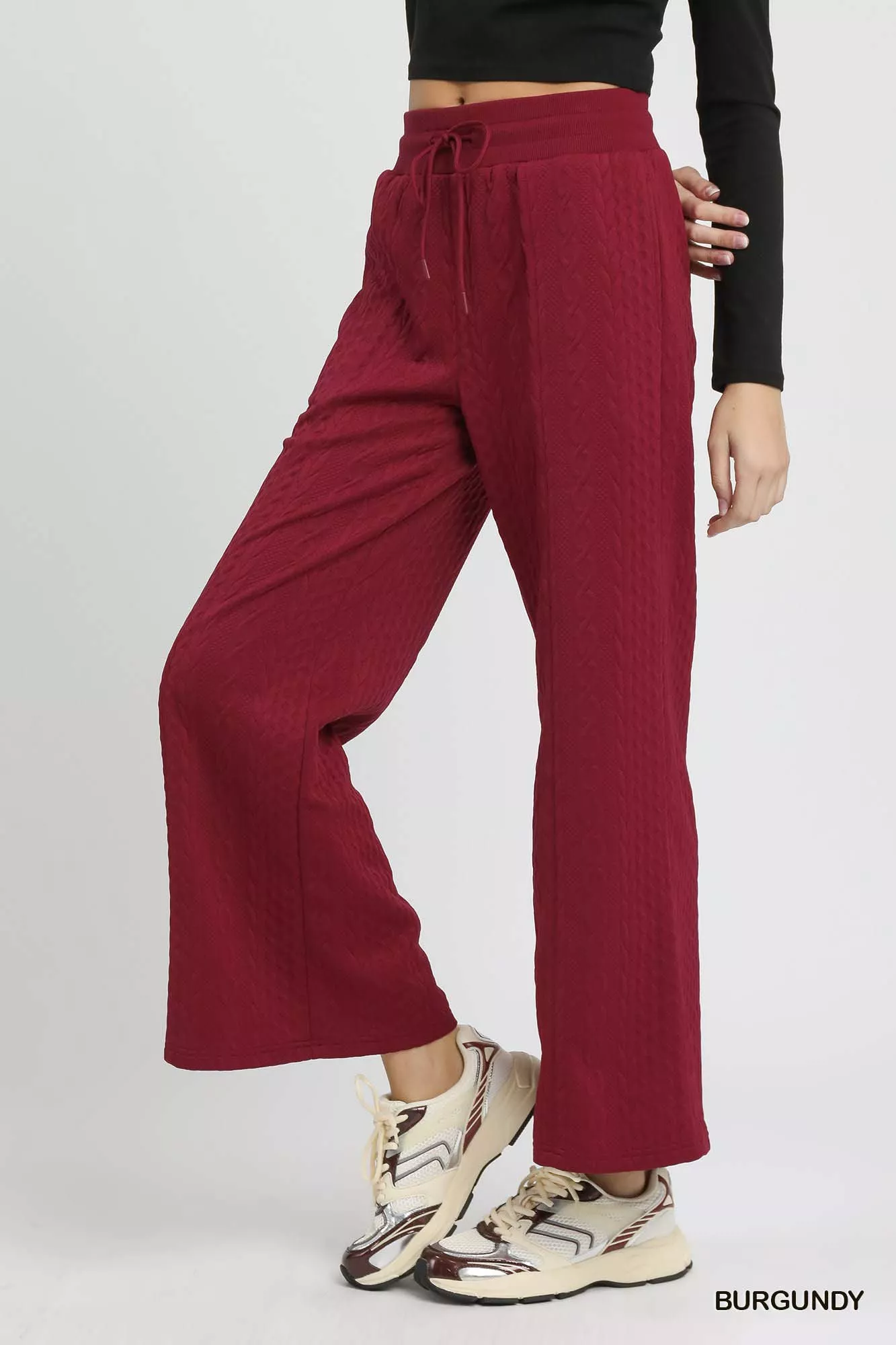 Umgee Cable Knit Textured Wide Leg Pants - Image 2