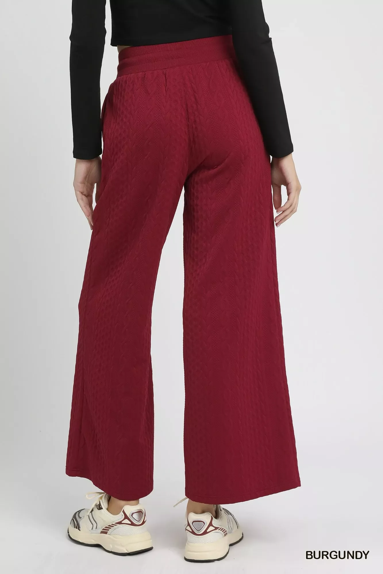 Umgee Cable Knit Textured Wide Leg Pants - Image 3