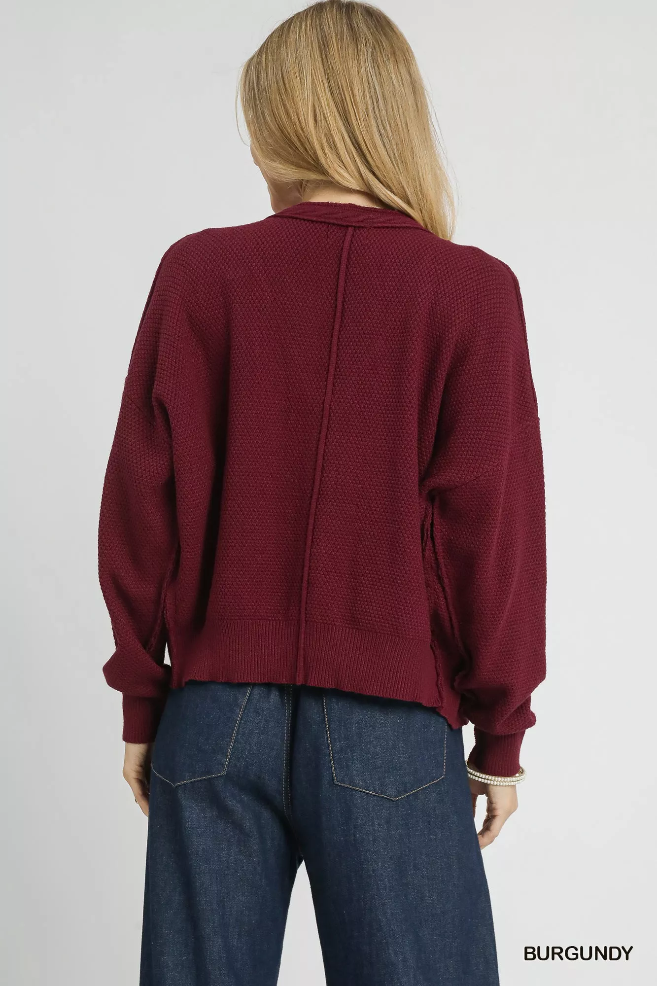Umgee Chunky Cable Knit V-Neck Button-Up Cardigan - Image 2
