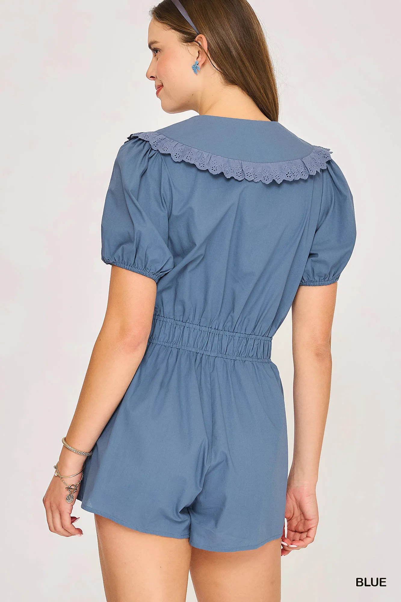 Umgee Collared Short Sleeve Button Down Romper - Image 3
