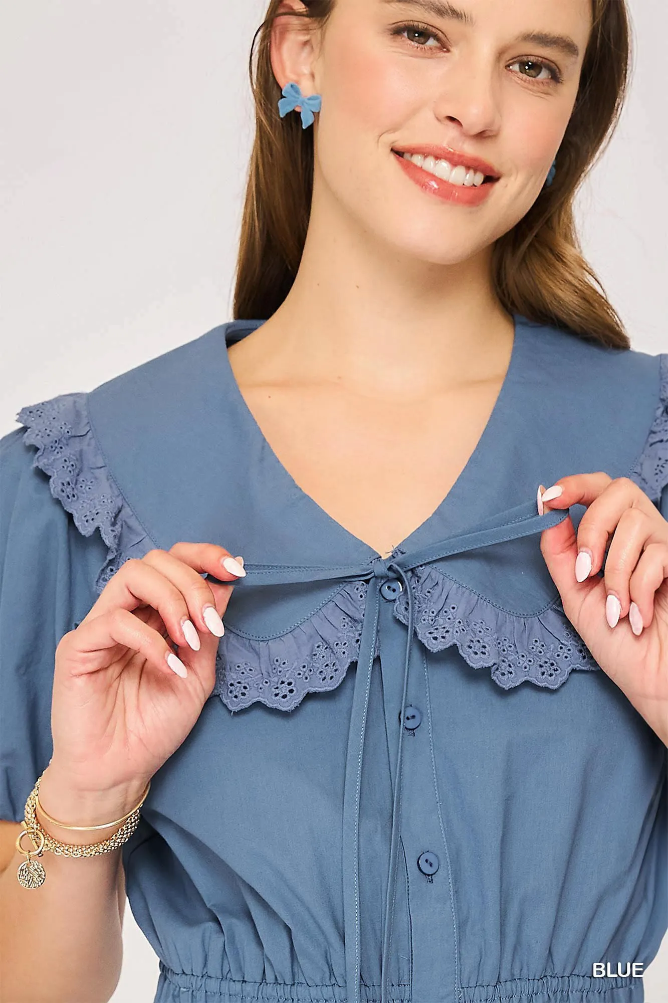 Umgee Collared Short Sleeve Button Down Romper - Image 5