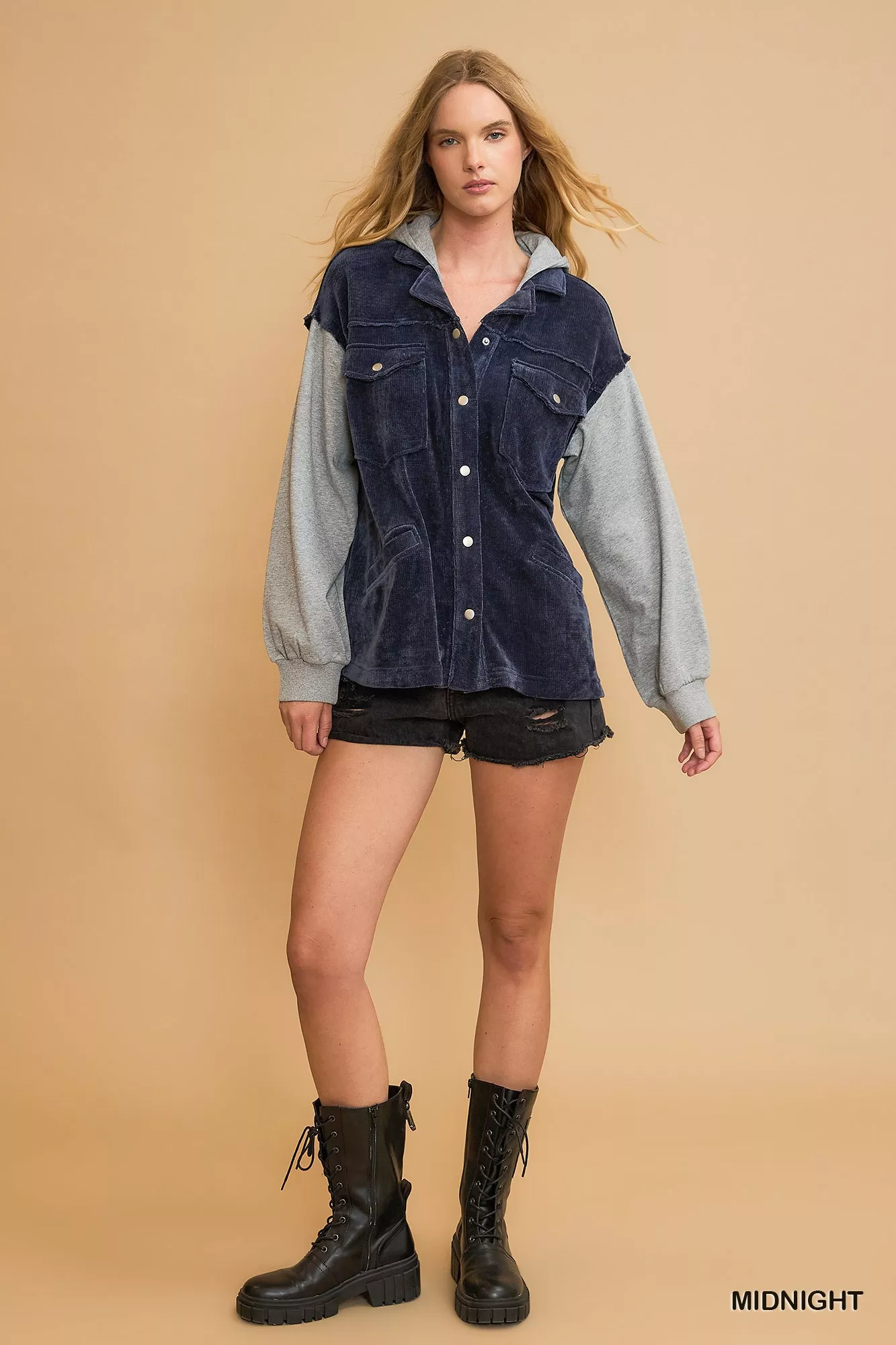 Umgee Contrast Hooded Chenille Jacket - Image 3