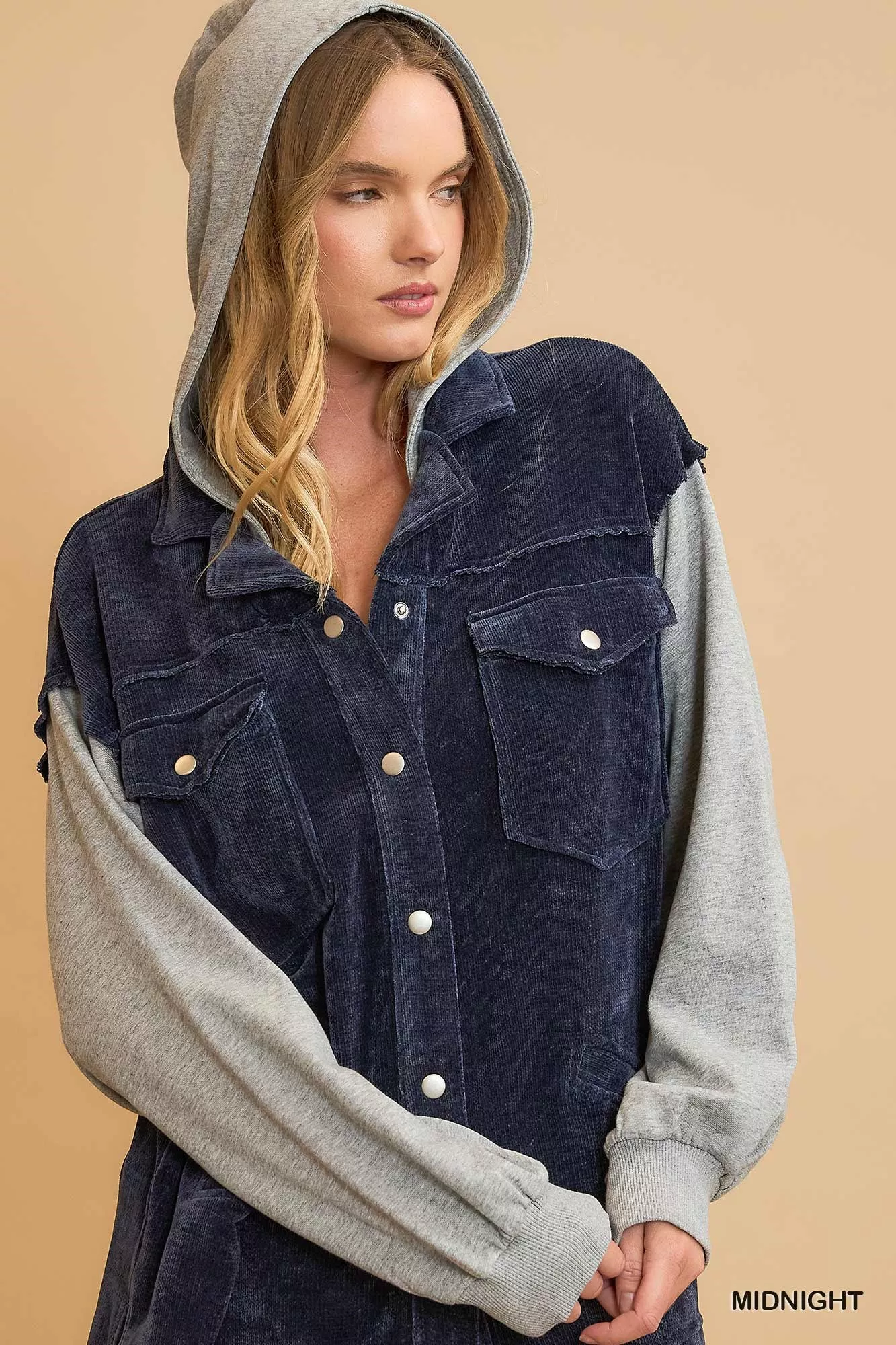 Umgee Contrast Hooded Chenille Jacket - Image 5