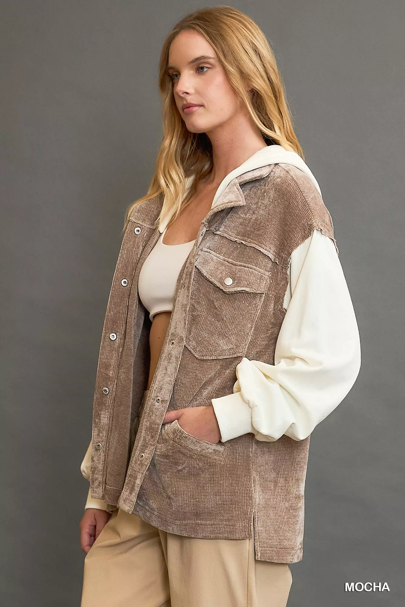 Umgee Contrast Hooded Chenille Jacket - Image 2