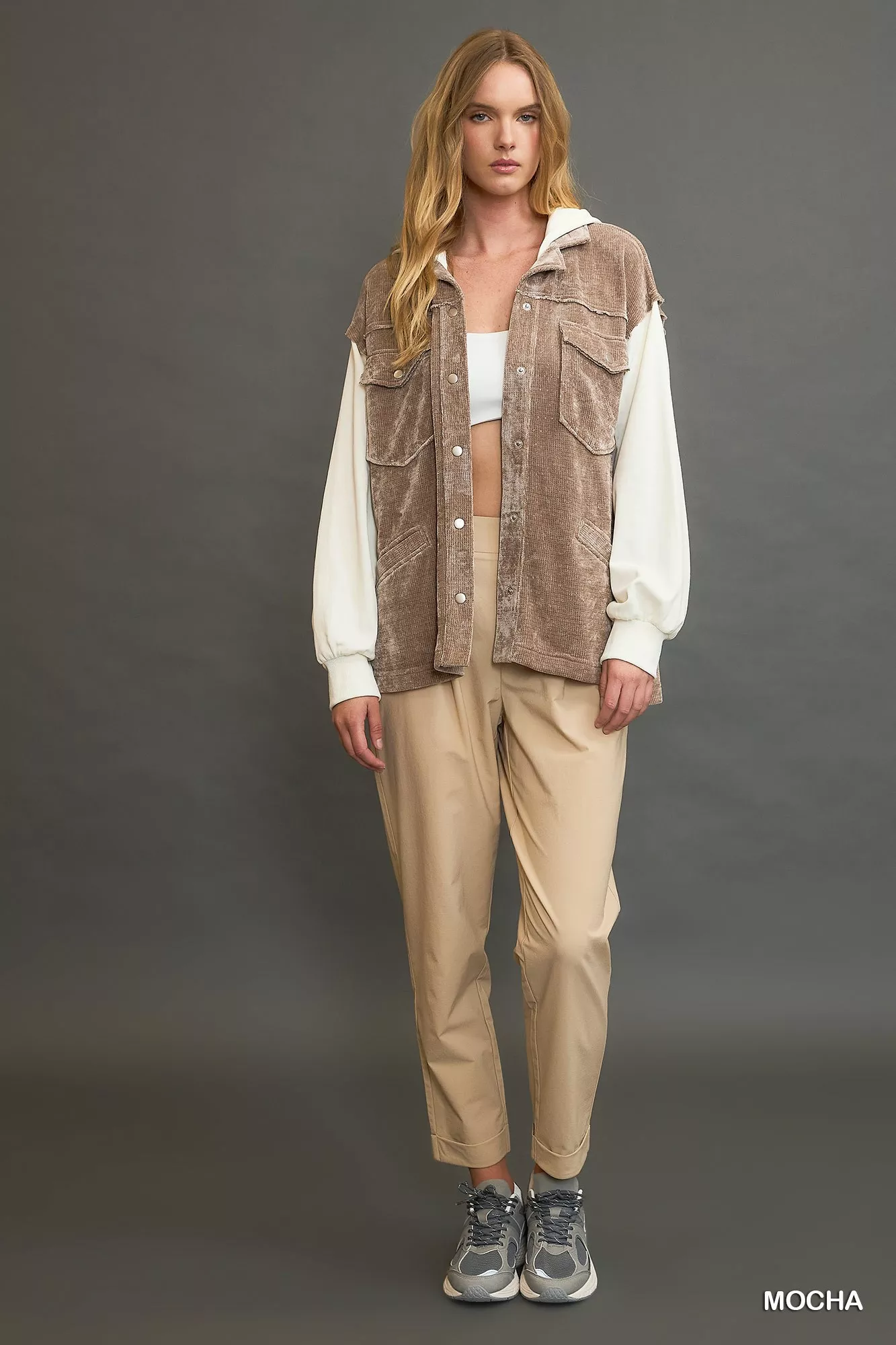 Umgee Contrast Hooded Chenille Jacket - Image 3