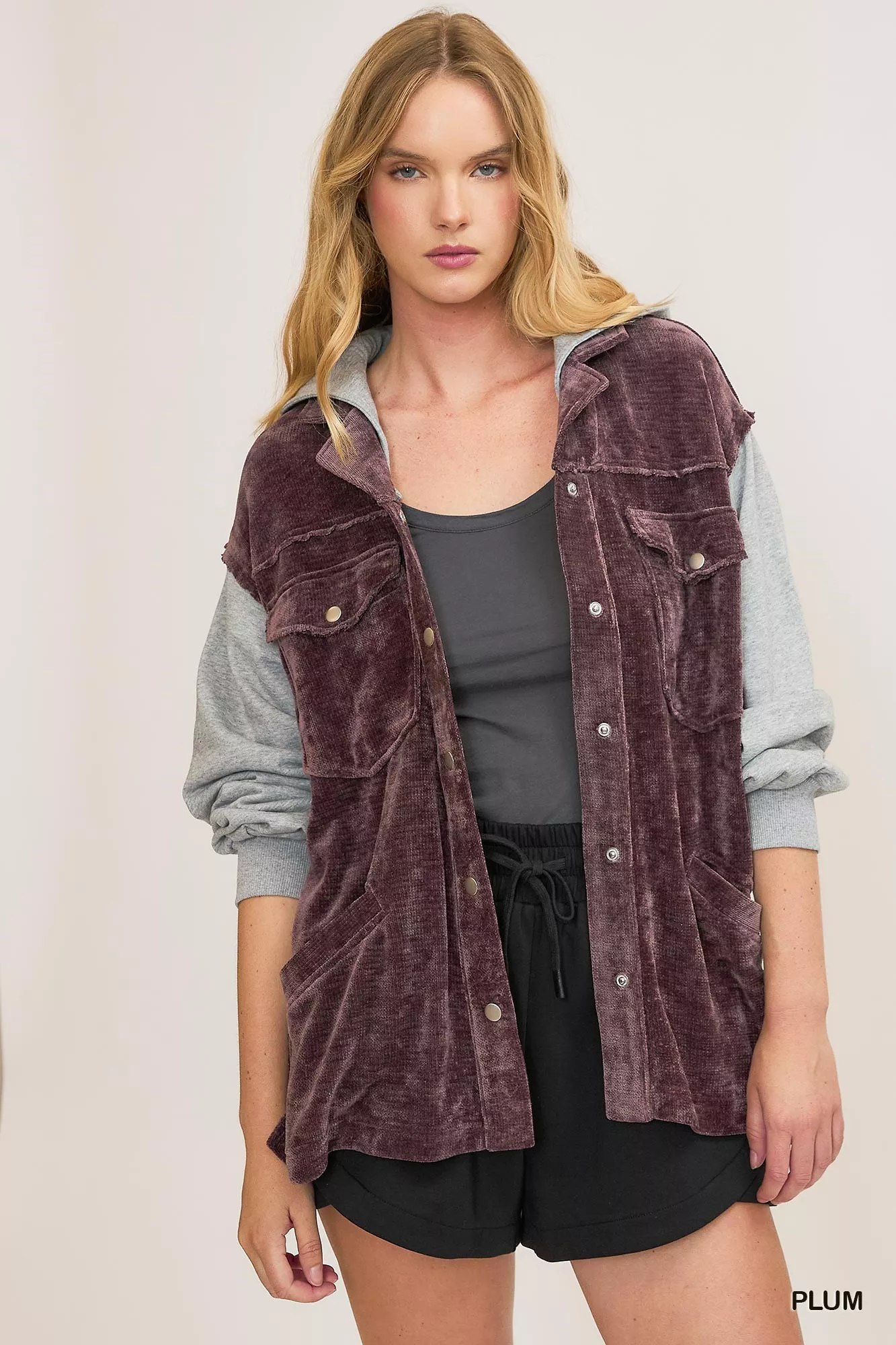 Umgee Contrast Hooded Chenille Jacket - Image 2