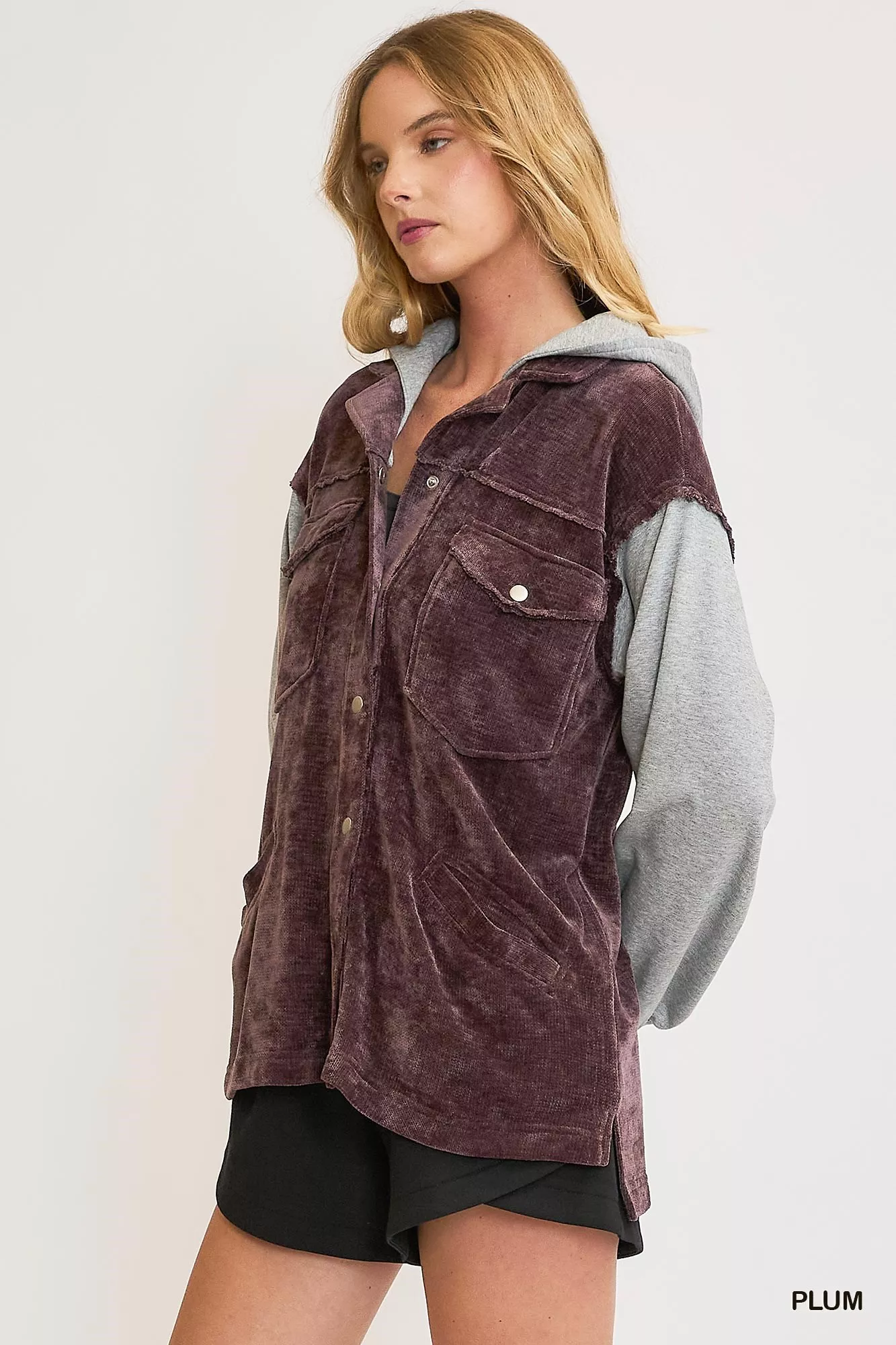 Umgee Contrast Hooded Chenille Jacket - Image 3